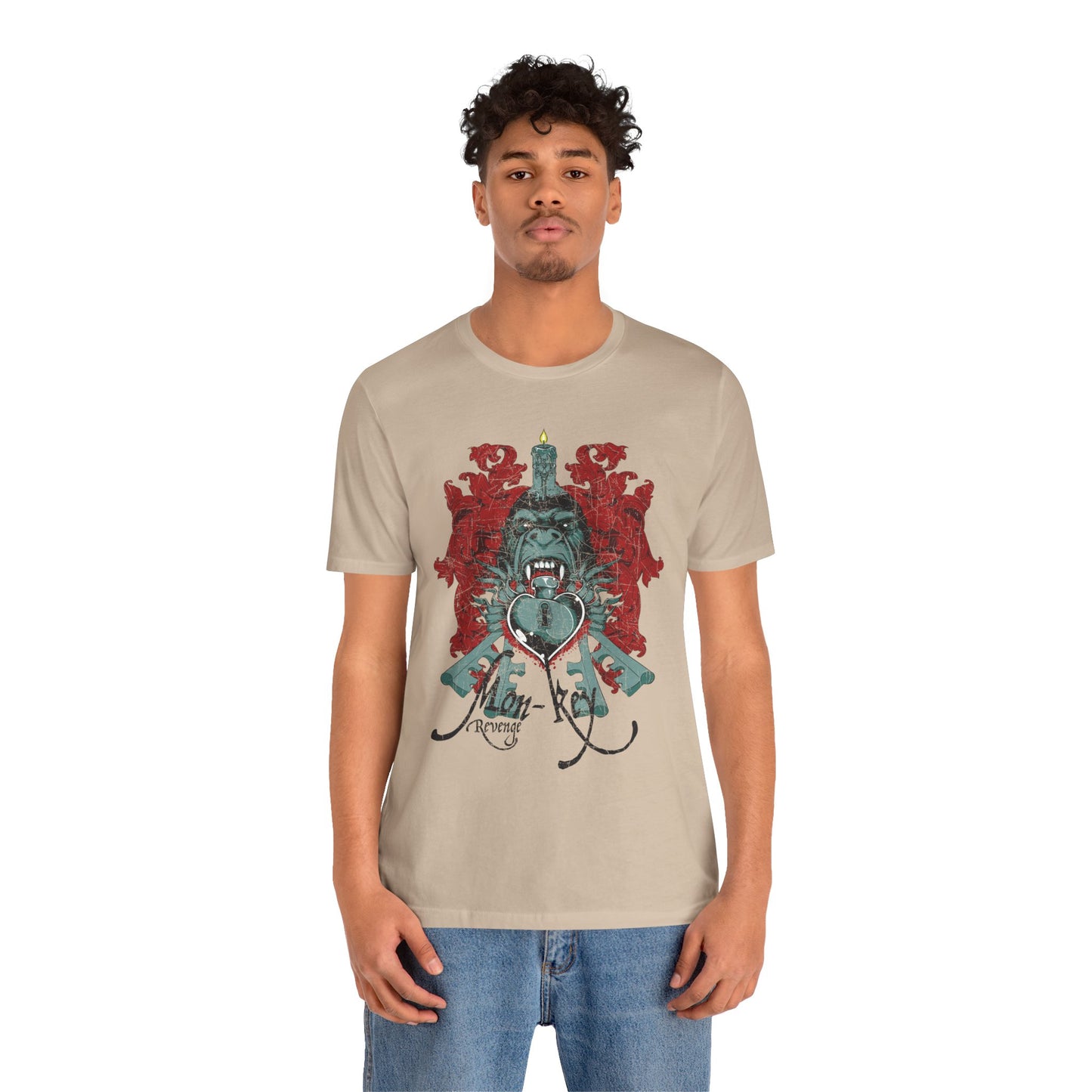 Gorilla Crest with Sword and Heart T-Shirt Heraldic Gothic Design Rock Band T-Shirt