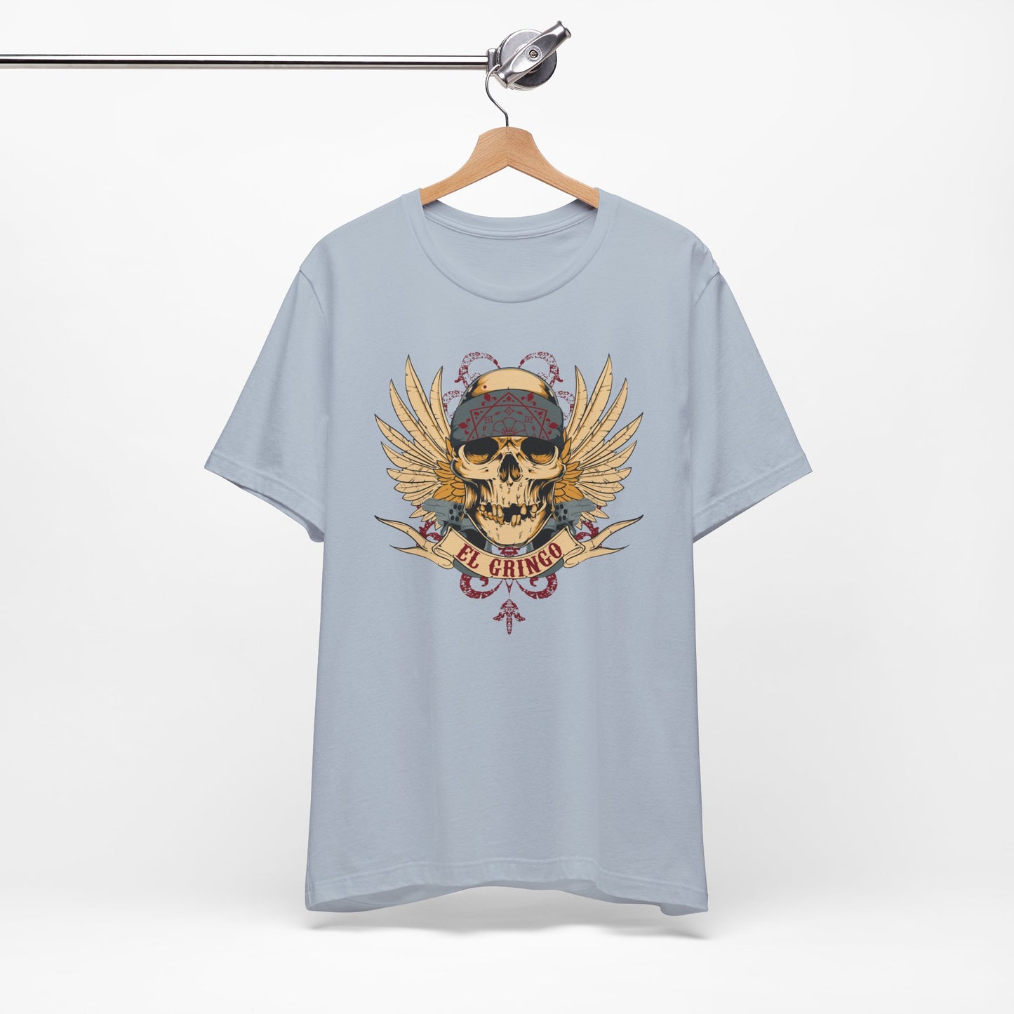 El Gringo Skull with Wings T-Shirt Vintage Tattoo Style Art-53