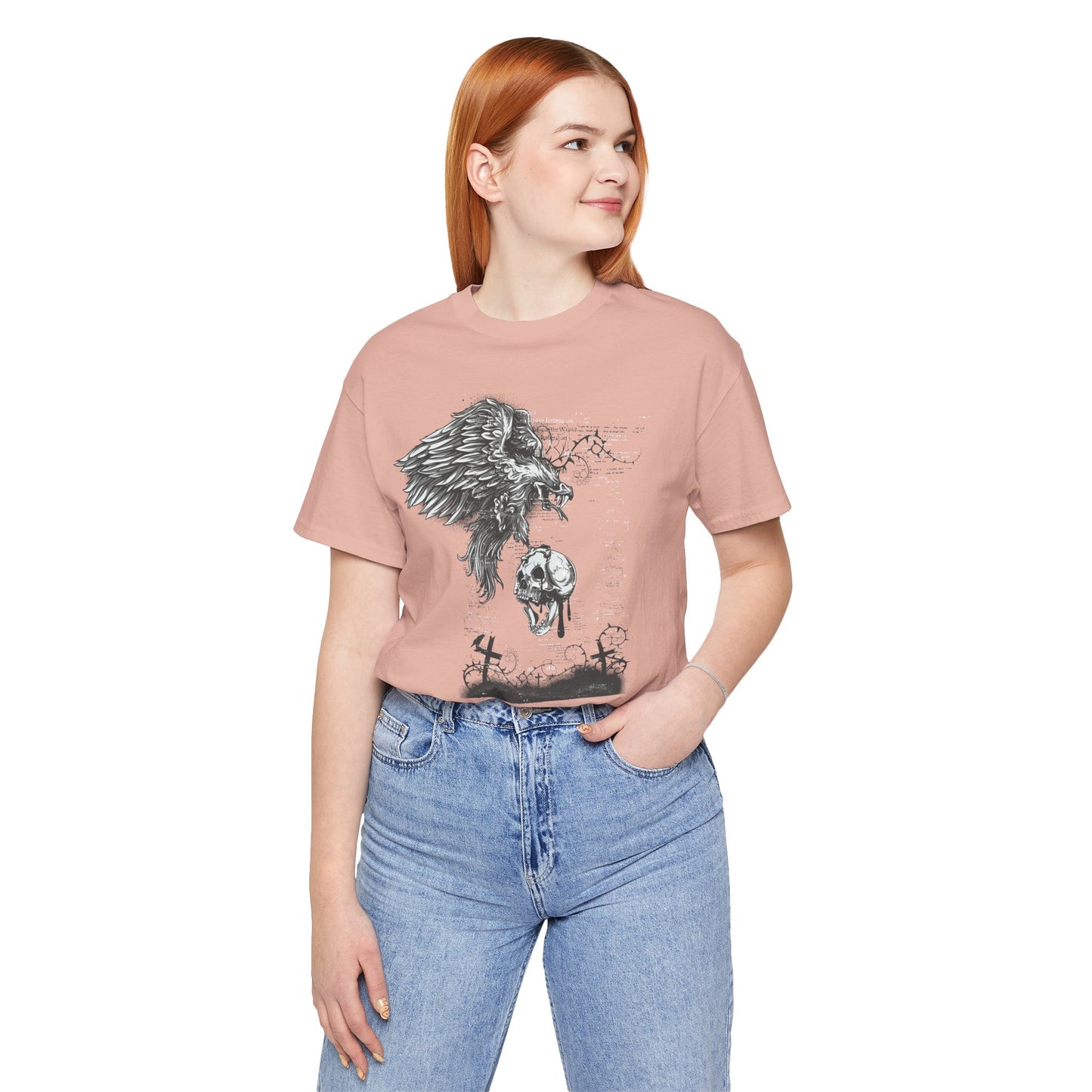 Raven and Skull Illustration Graphic Unisex Cotton T-Shirt r19