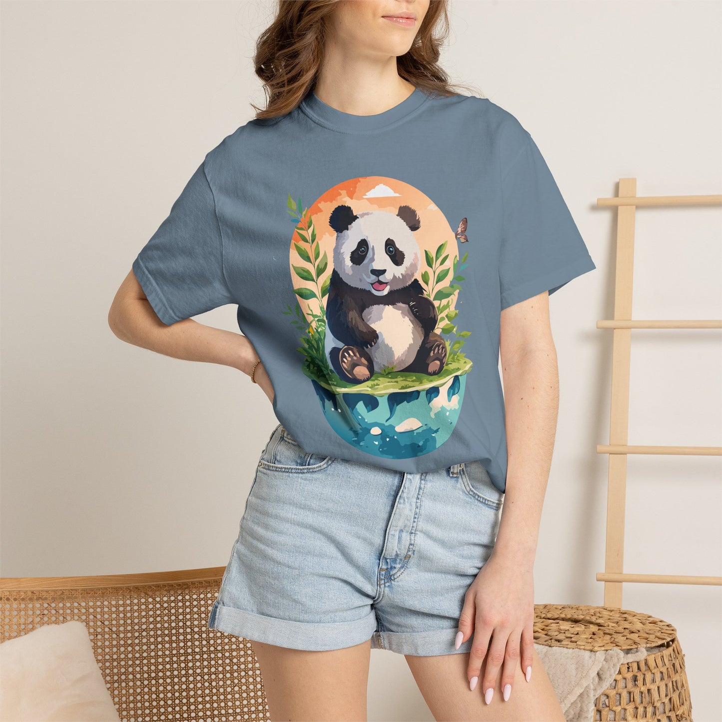Panda Portrait T-Shirt Unisex Cotton Floral Chinese Graphic Circle Animal Art Tee pp4