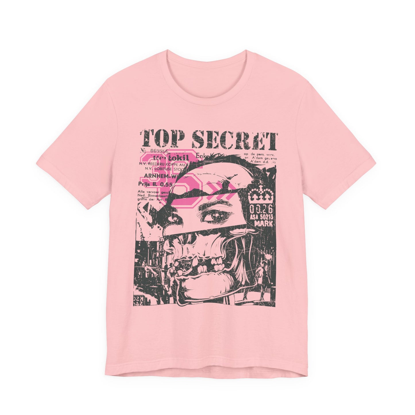 Top Secret Skull Face Tee Grunge Graphic T-Shirt Retro Collage A-6