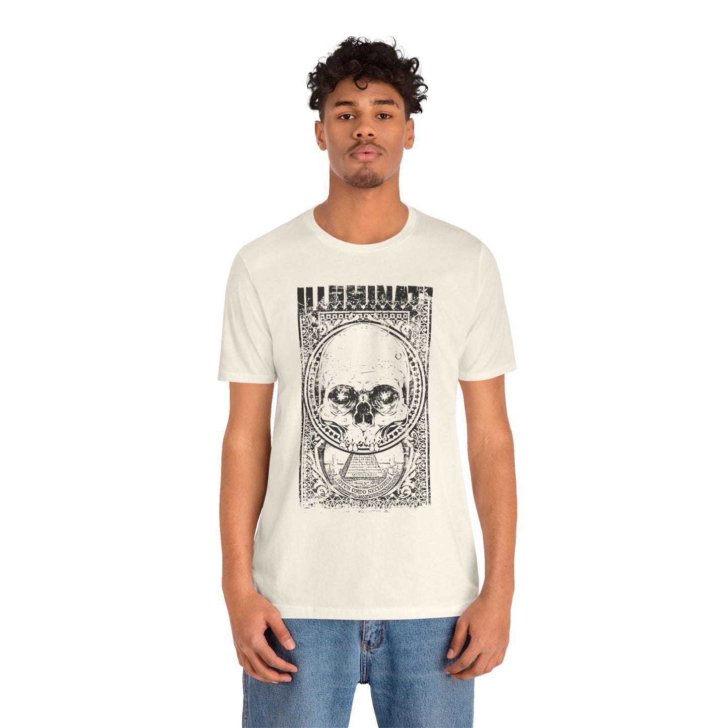 Skull Circle Graphic T-Shirt Vintage Etching Illustration Art Design Tee A-9