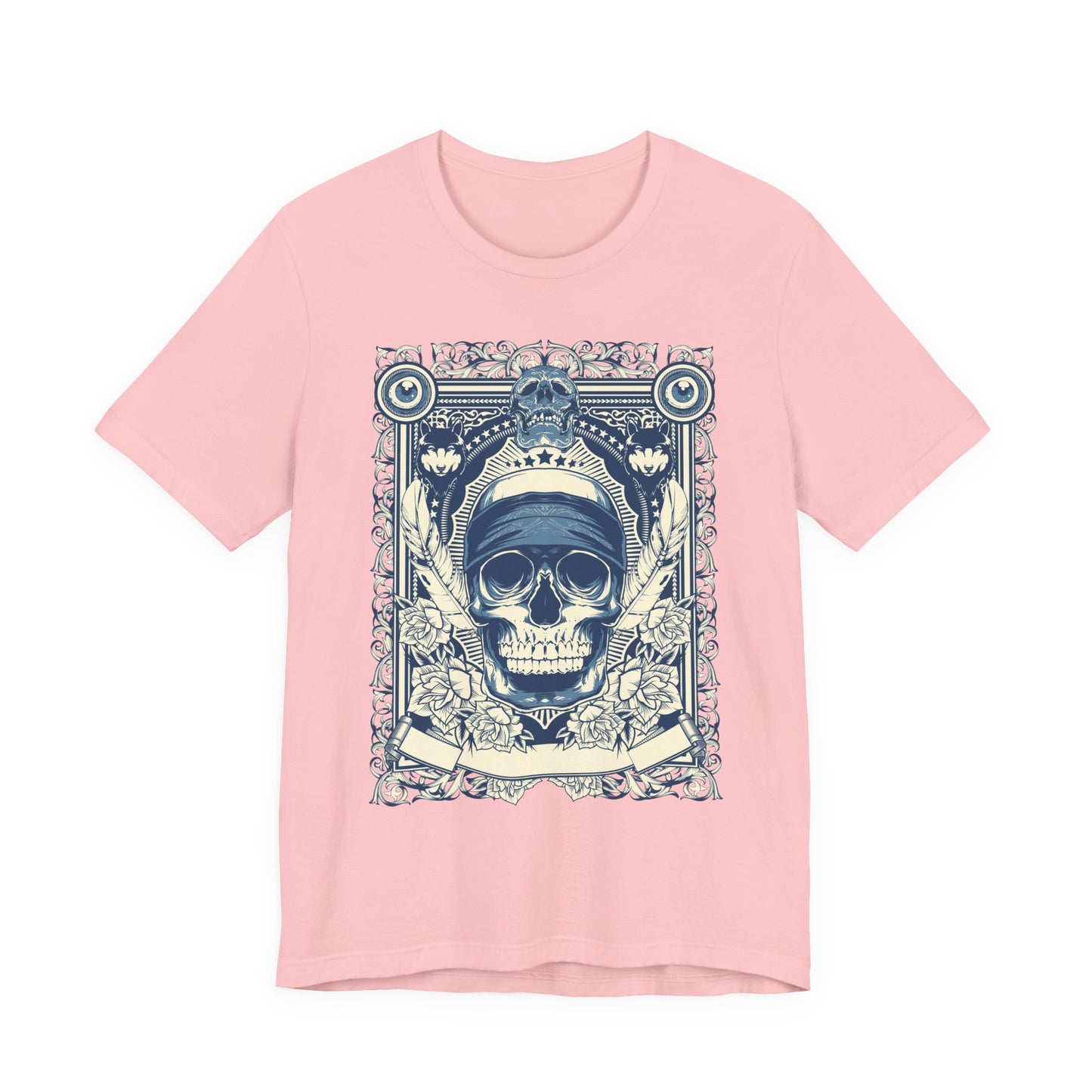 Skull Crown Graphic Tee Vintage Ornate Skull Illustration Rock Band T-Shirt