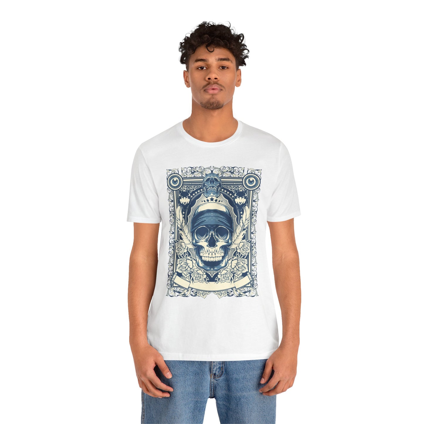 Skull Crown Graphic Tee Vintage Ornate Skull Illustration Rock Band T-Shirt