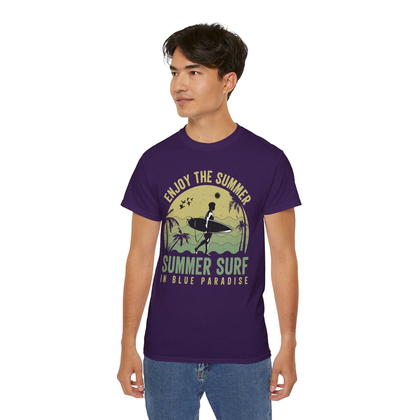 Summer Surf T-Shirt, Summer Design Shirts T-Shirt, Gildan 2000 Art Design T-Shirt, 100 Cotton T-Shirt with Art Design -SD-7