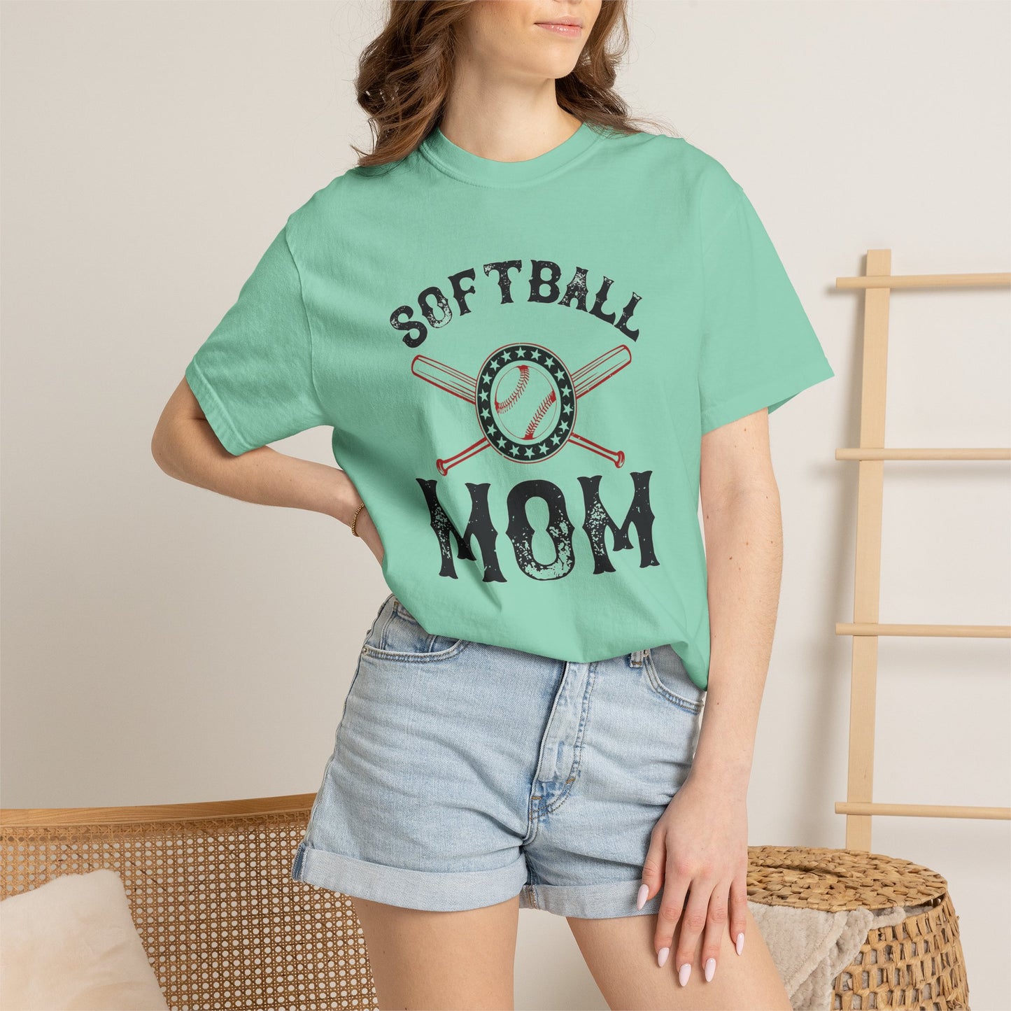 Softball Mom T-shirt Mother Day Mama Tee Unisex Comfort Colors Garment-Dyed Cotton h92