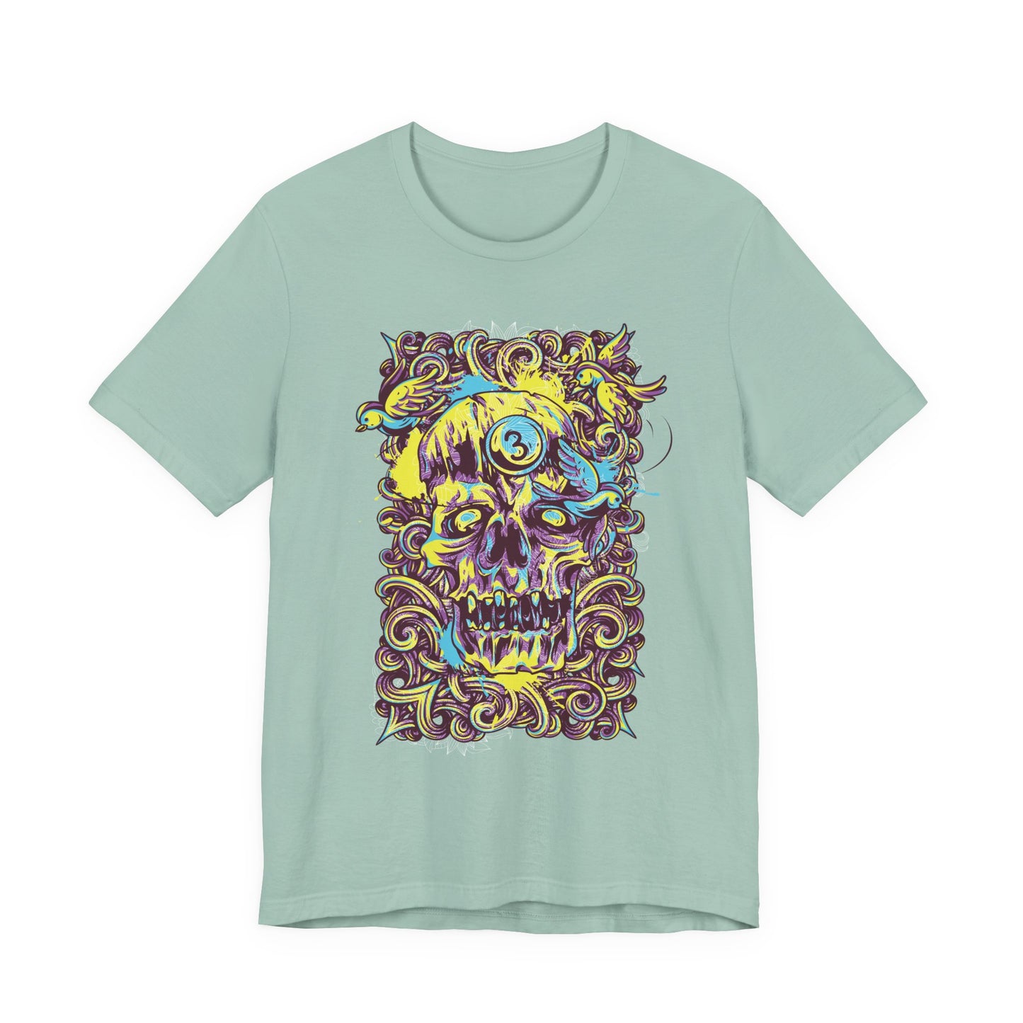 Colorful Skull Illustration Graphic Unisex Cotton T-Shirt r41