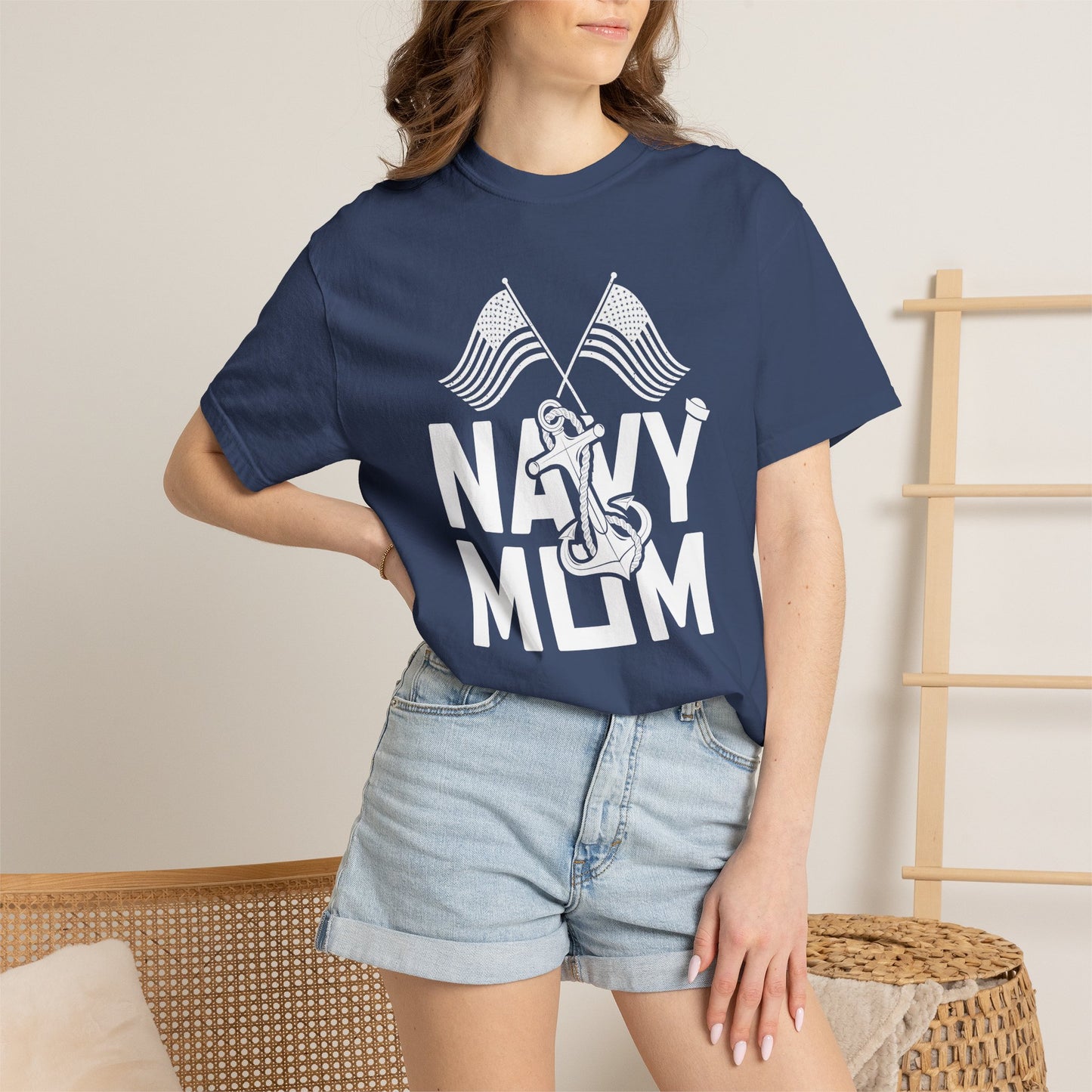 Navy Mom T-shirt Mother's Day Mama Tee Unisex Comfort Colors Garment-Dyed Cotton h20