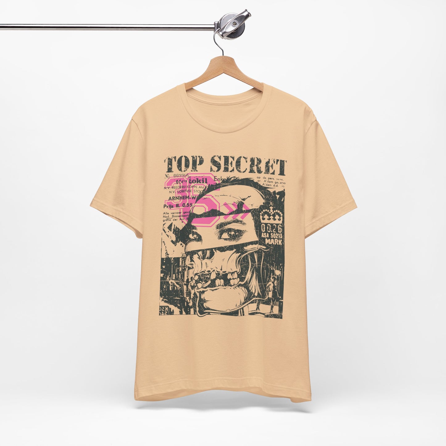 Top Secret Skull Face Tee Grunge Graphic T-Shirt Retro Collage A-6