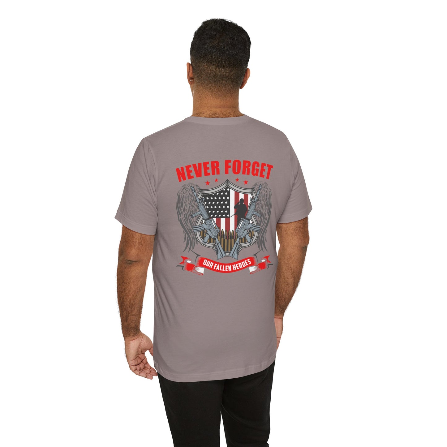 Never Forget Our Fallen Heroes T-Shirt American Flag Shield Eagles Unisex Cotton v39