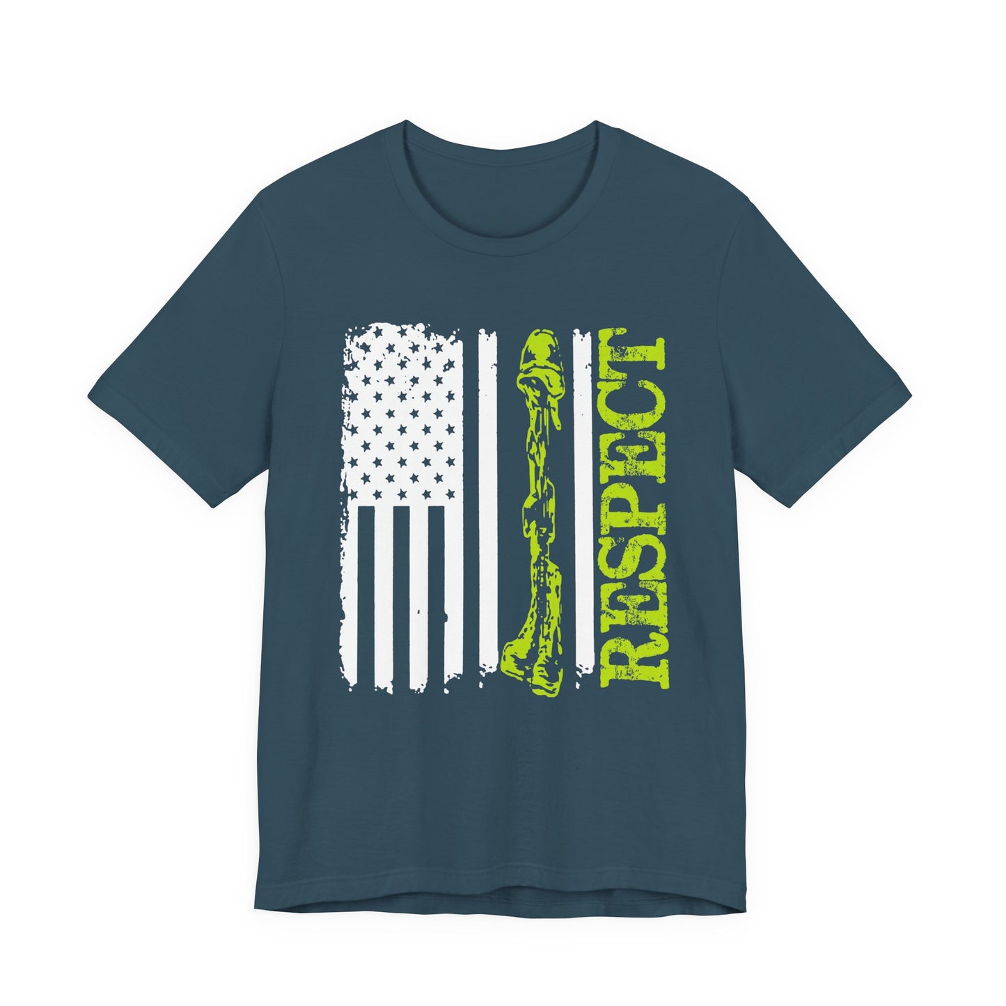 Respect Flag Rifle T-Shirt American Flag, Rifle Silhouette Military Tribute Unisex Cotton v57