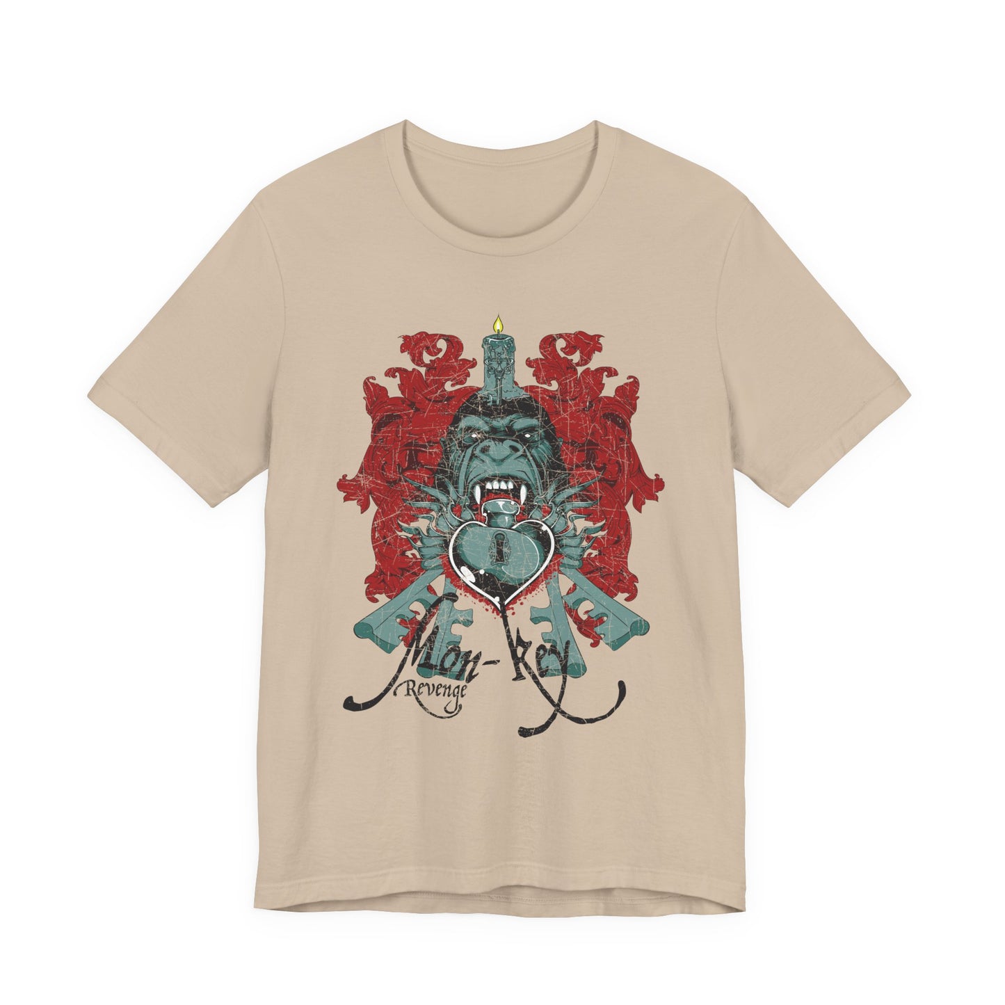 Gorilla Crest with Sword and Heart T-Shirt Heraldic Gothic Design Rock Band T-Shirt