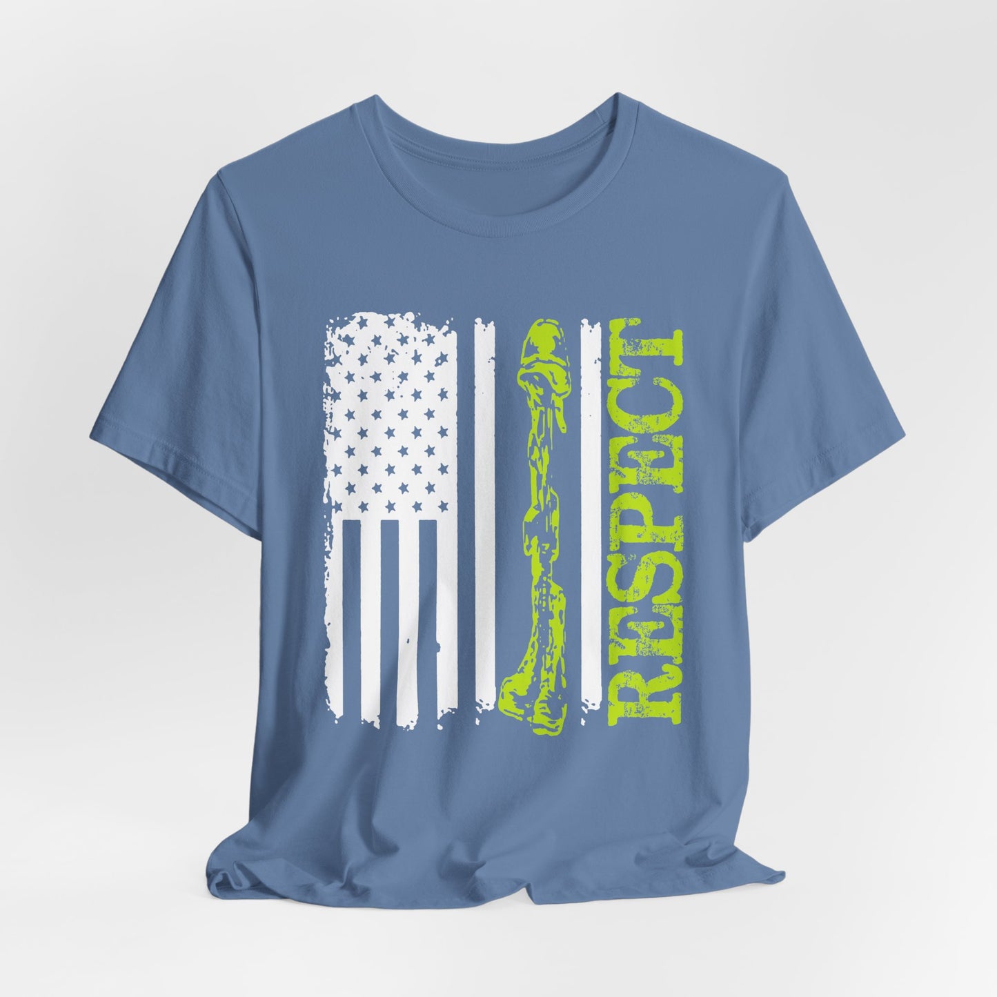 Respect Flag Rifle T-Shirt American Flag, Rifle Silhouette Military Tribute Unisex Cotton v57