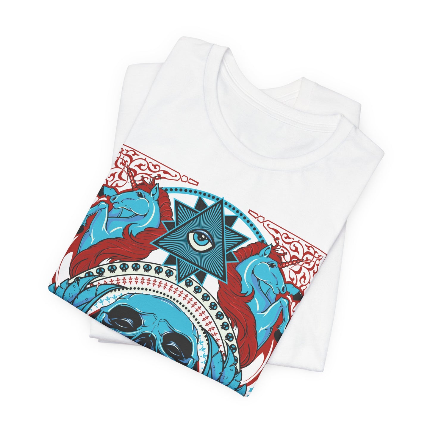 All-Seeing Skull Illustration Tee Winged Skull Third Eye Roses T-Shirt