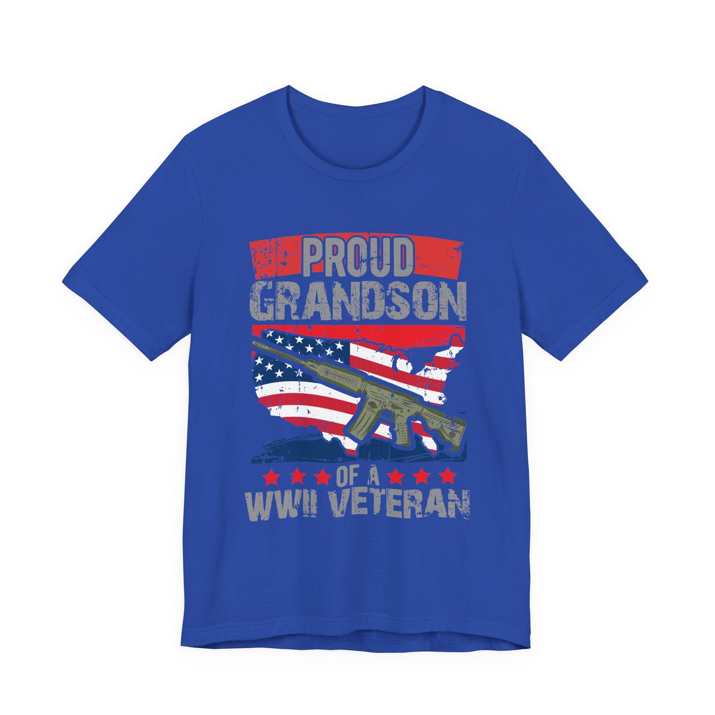 Proud Grandson of a WWII Veteran T-Shirt American Flag Rifle Graphic Unisex Cotton v16
