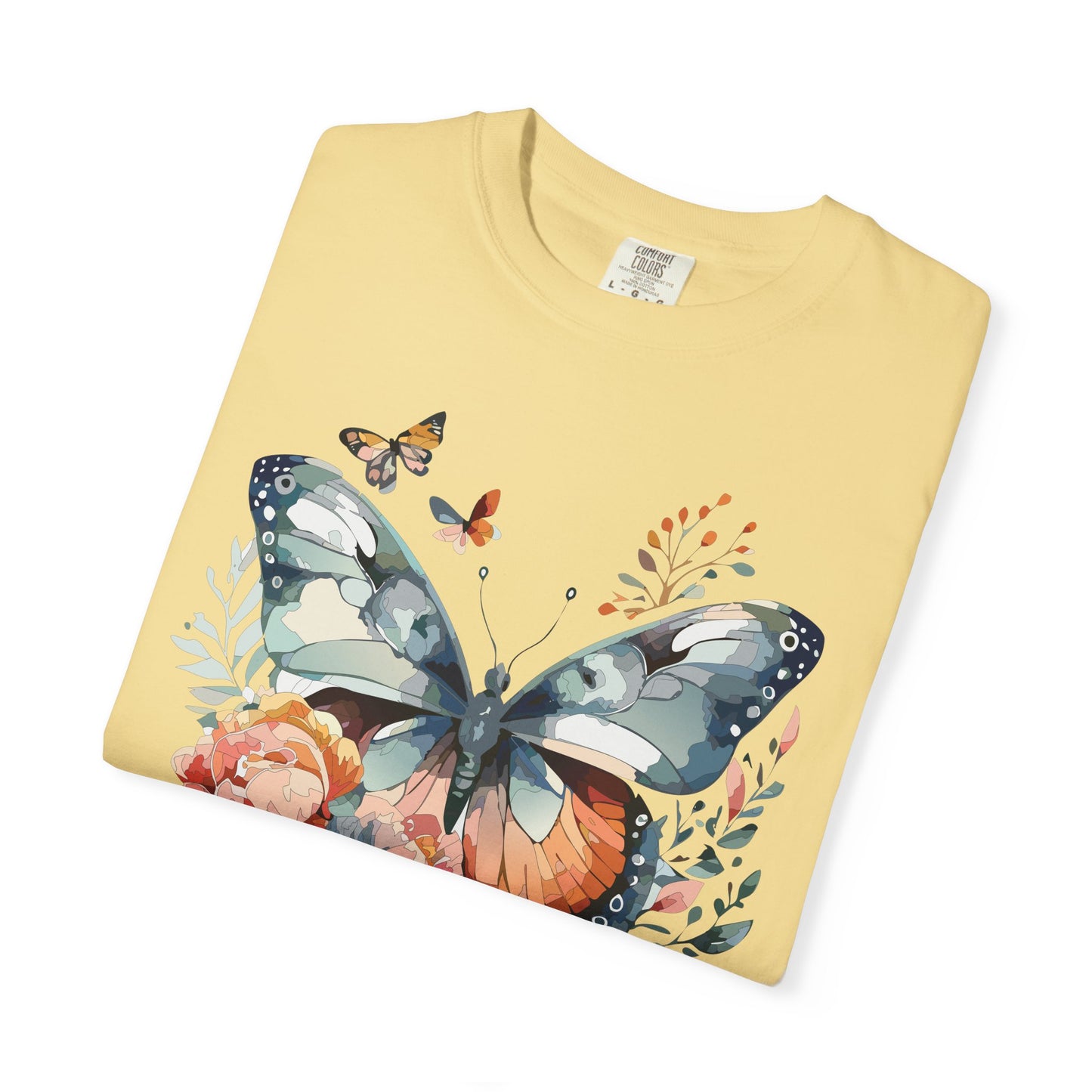 Butterfly Floral Print T-Shirt Botanical Design Unisex Heavy Cotton Tee b1