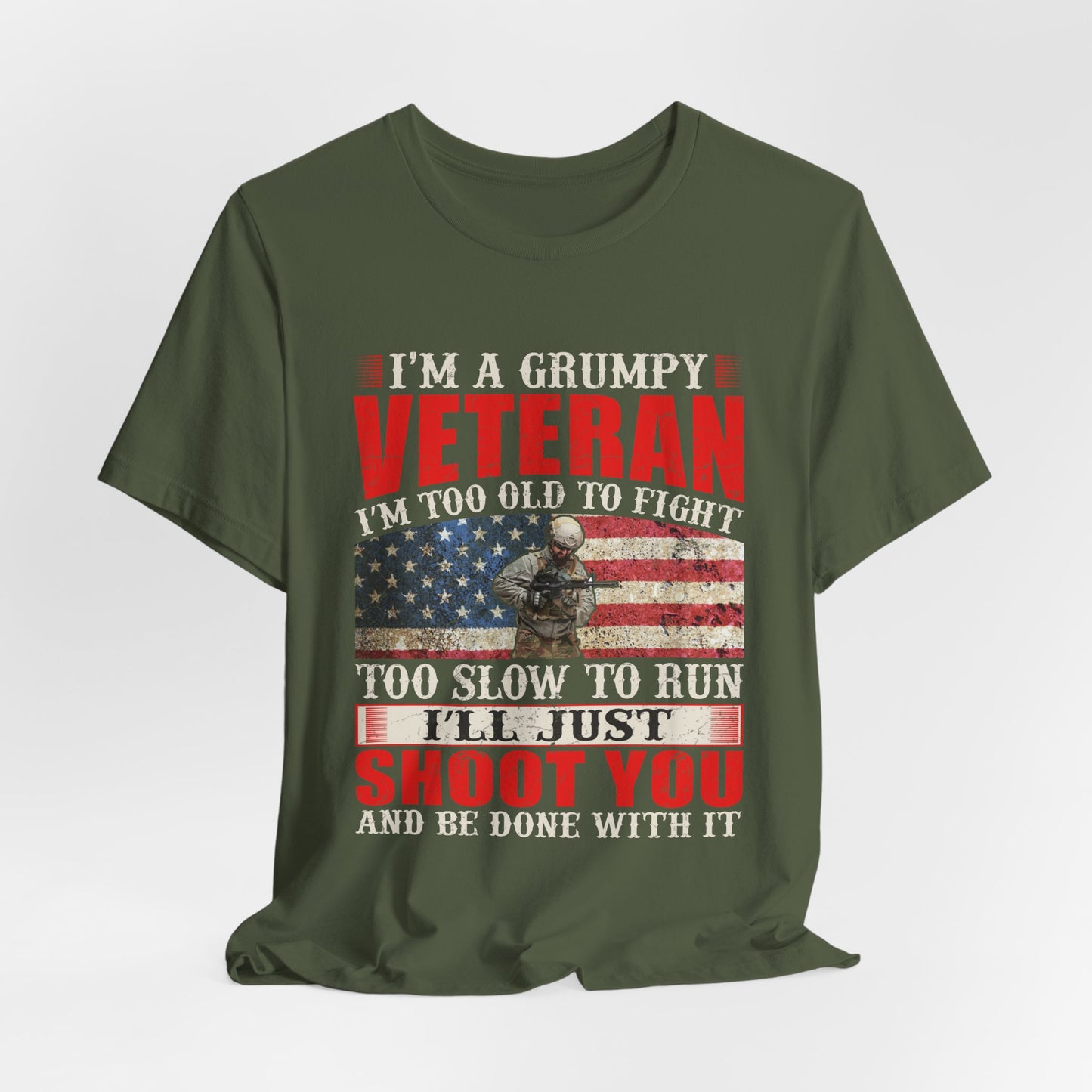 Grumpy Veteran Flag graphic Tee Veteran Patriotic Unisex Cotton Shirt v38