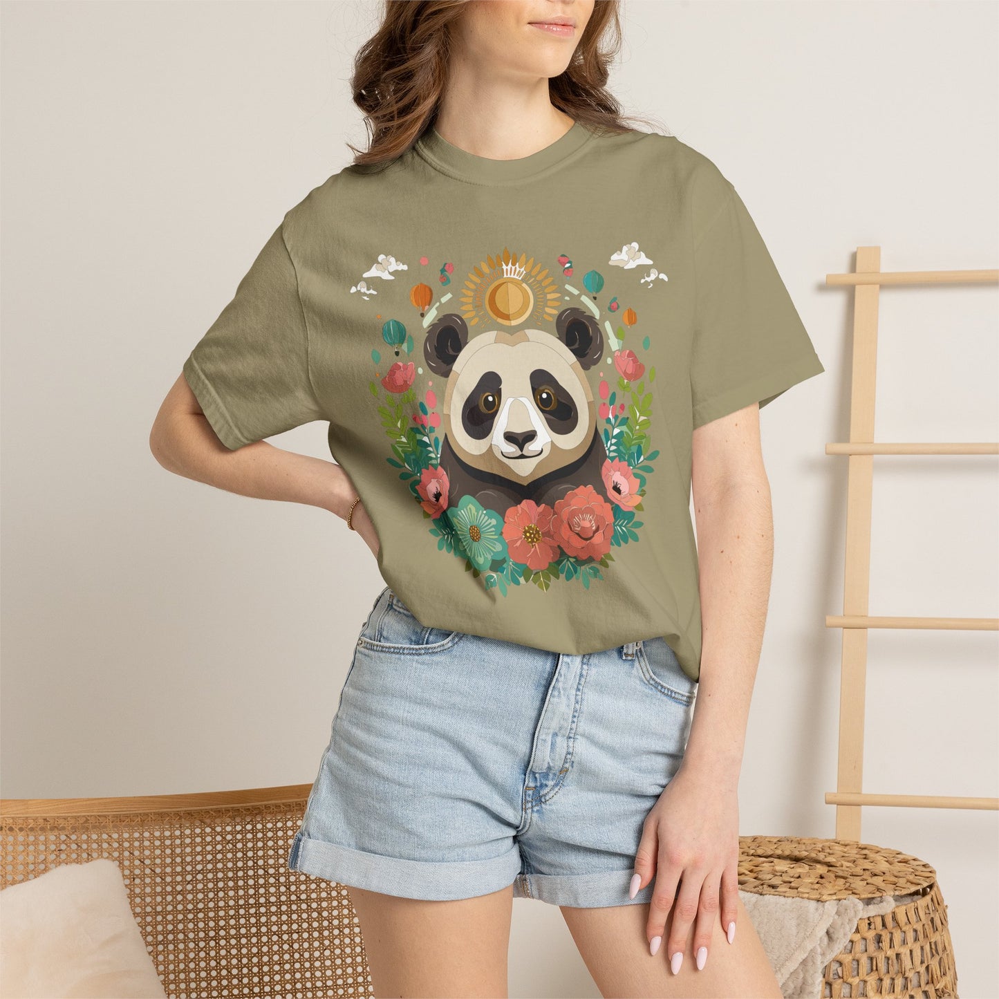 Panda Portrait T-Shirt Unisex Cotton Floral Chinese Graphic Circle Animal Art Tee p4