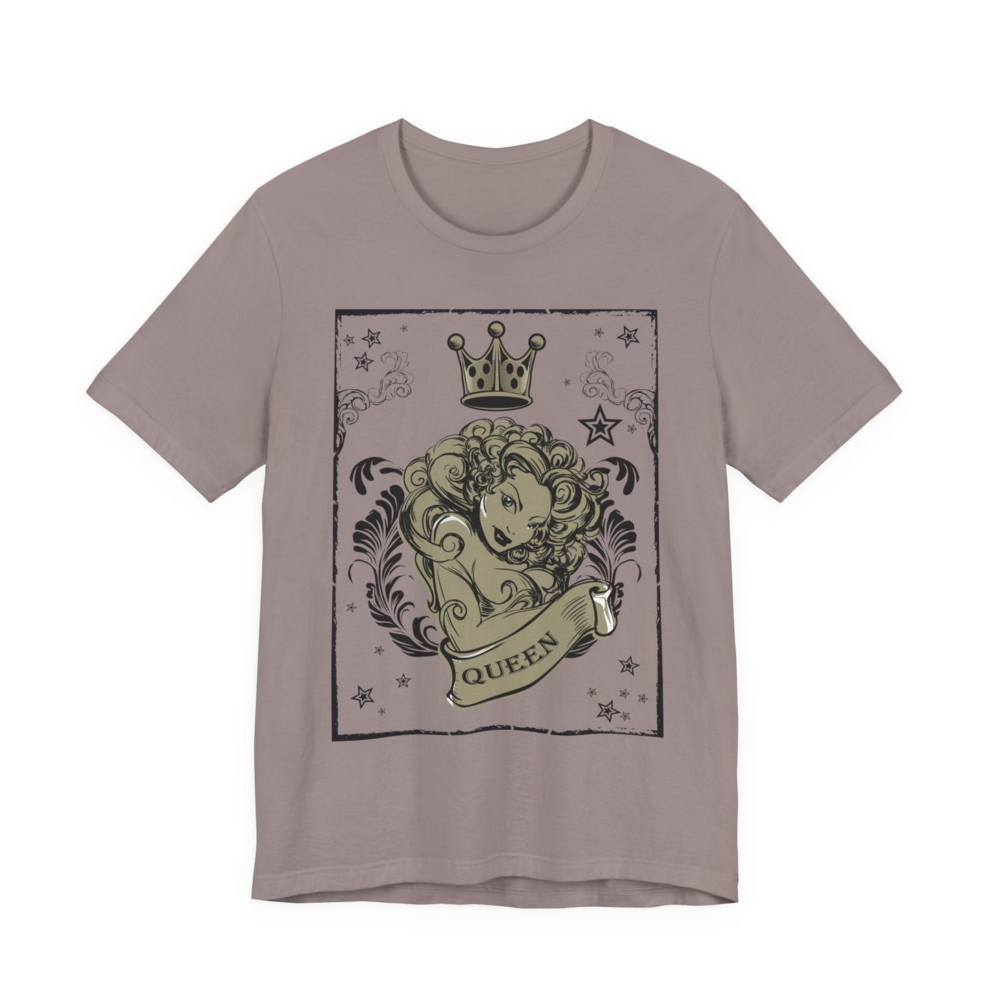 Crown Face Portrait Graphic Tee Vintage Floral Illustration Rock Band T-Shirt