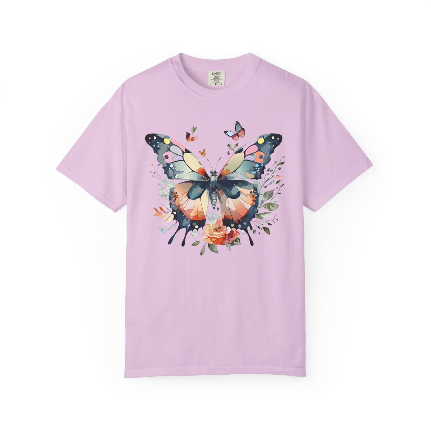 Butterfly Floral Print T-Shirt Botanical Design Unisex Heavy Cotton Tee b3
