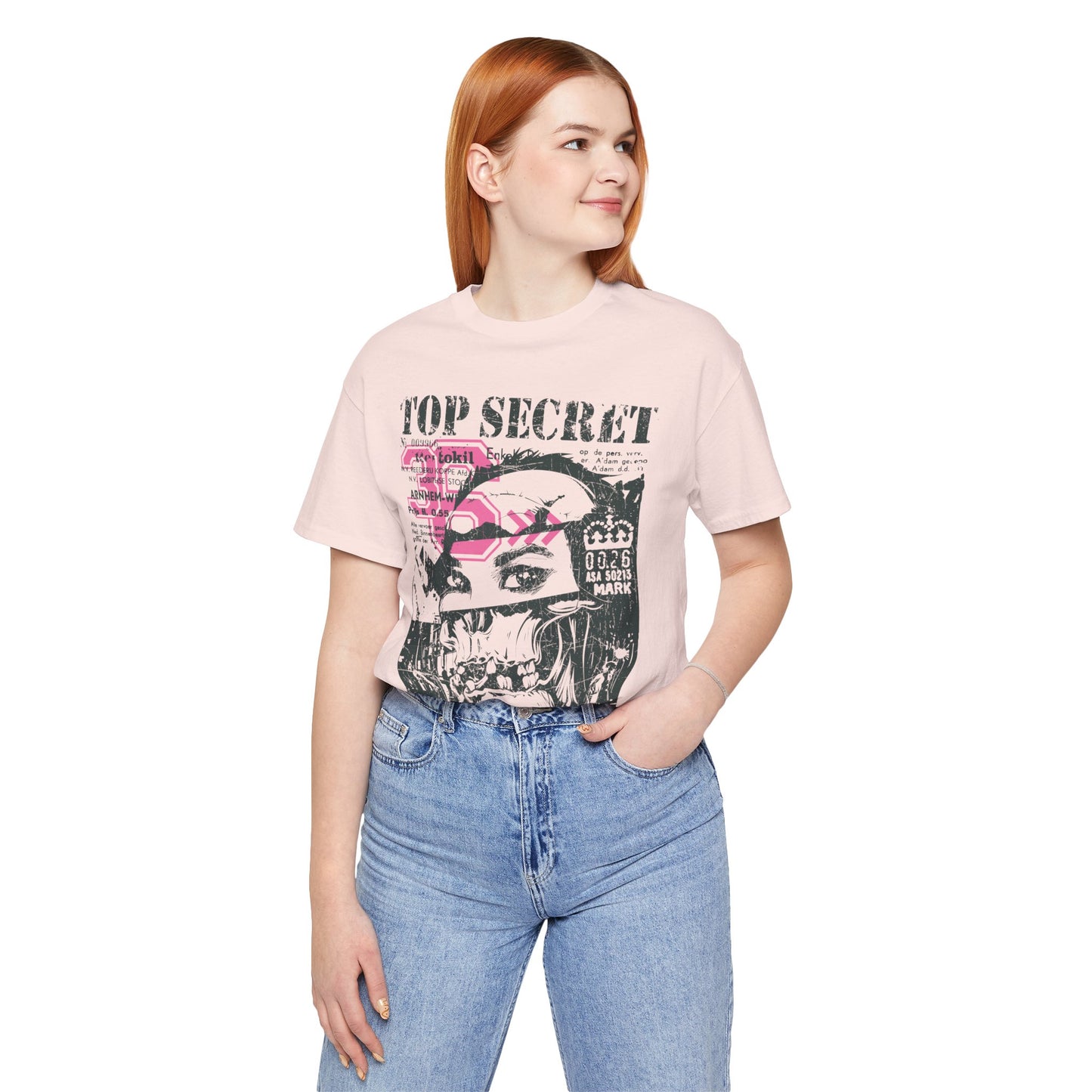 Top Secret Skull Face Tee Grunge Graphic T-Shirt Retro Collage A-6