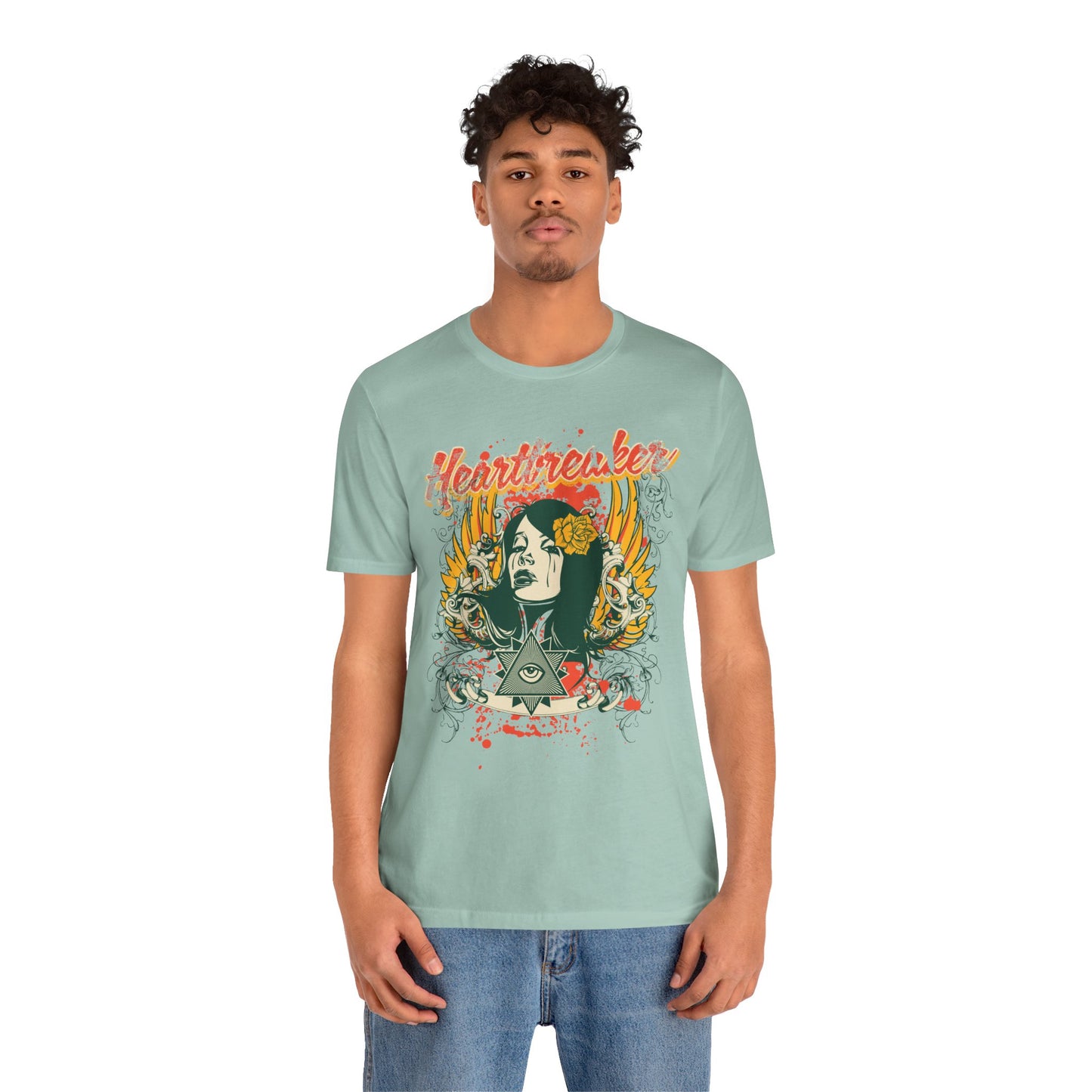 Heartbreaker Illustration Tee Retro Femme Portrait Floral Skull Graphic T-Shirt