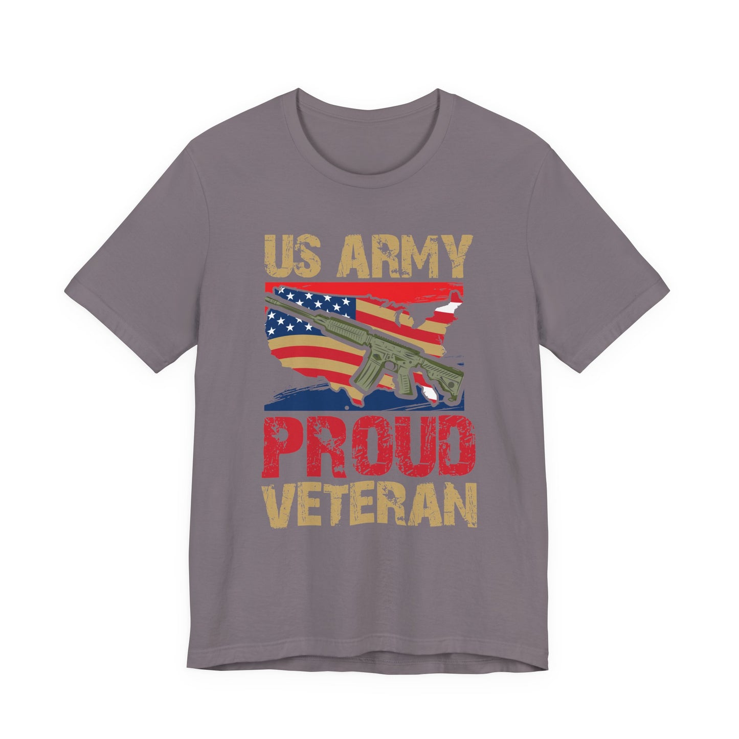 US Army Proud Veteran T-Shirt American Flag Rifle Military Unisex Cotton Tee v17