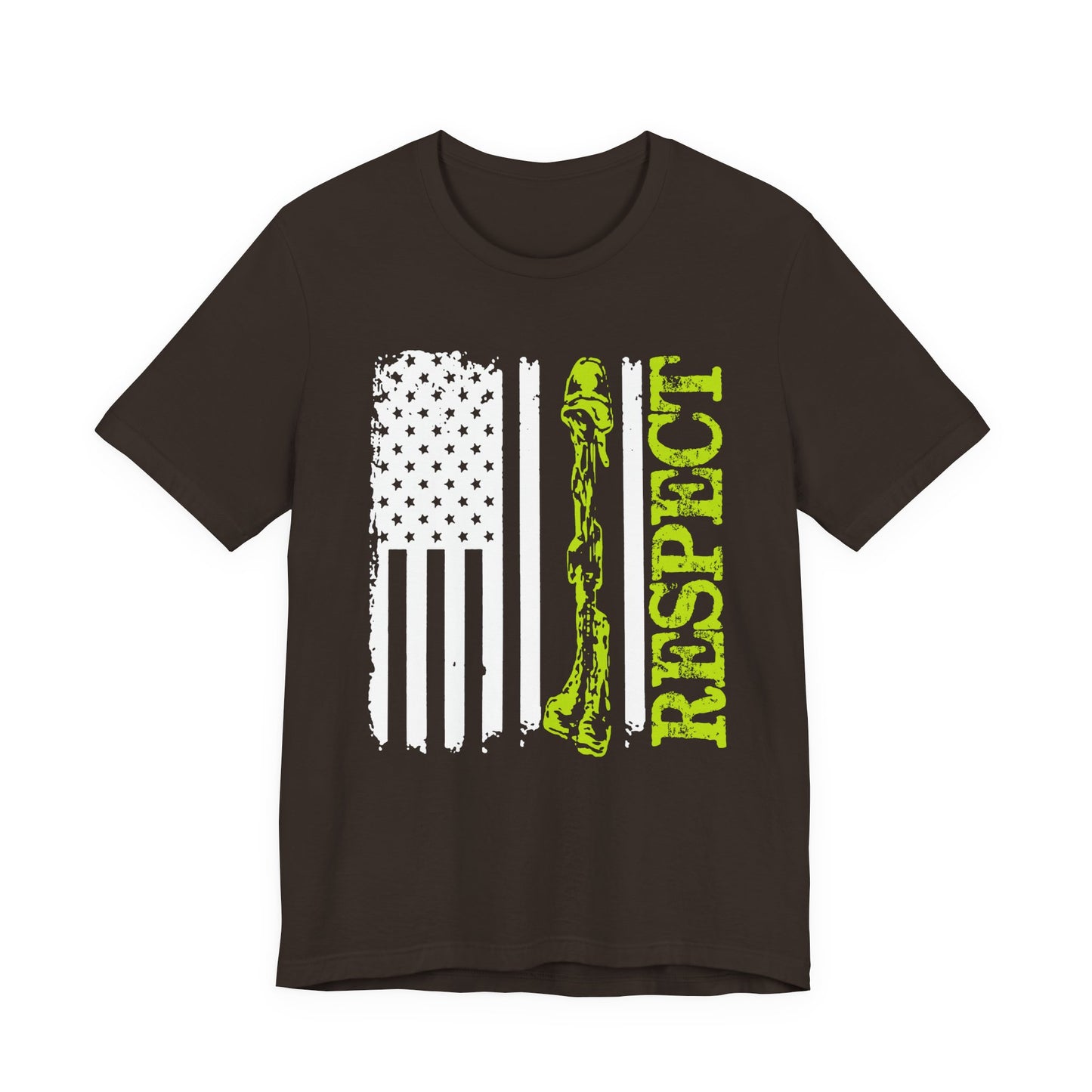 Respect Flag Rifle T-Shirt American Flag, Rifle Silhouette Military Tribute Unisex Cotton v57