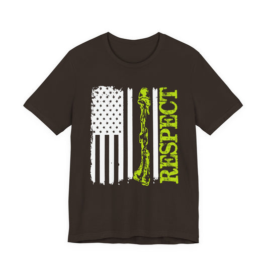 Respect Flag Rifle T-Shirt American Flag, Rifle Silhouette Military Tribute Unisex Cotton v57