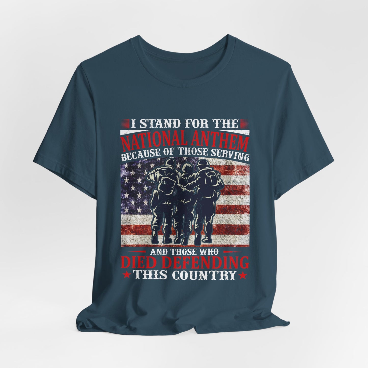 I Stand For The National Anthem military tribute T-Shirt American flag soldiers Unisex Cotton v36