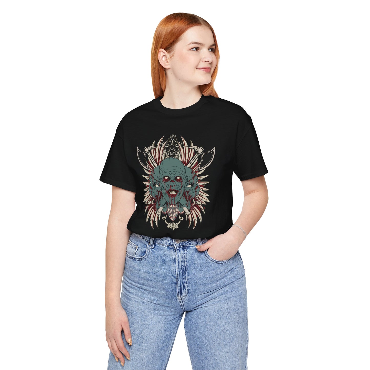 Zombie Skull Mandala T-Shirt Horror Graphic Tee, Gothic Skull Art-54-2