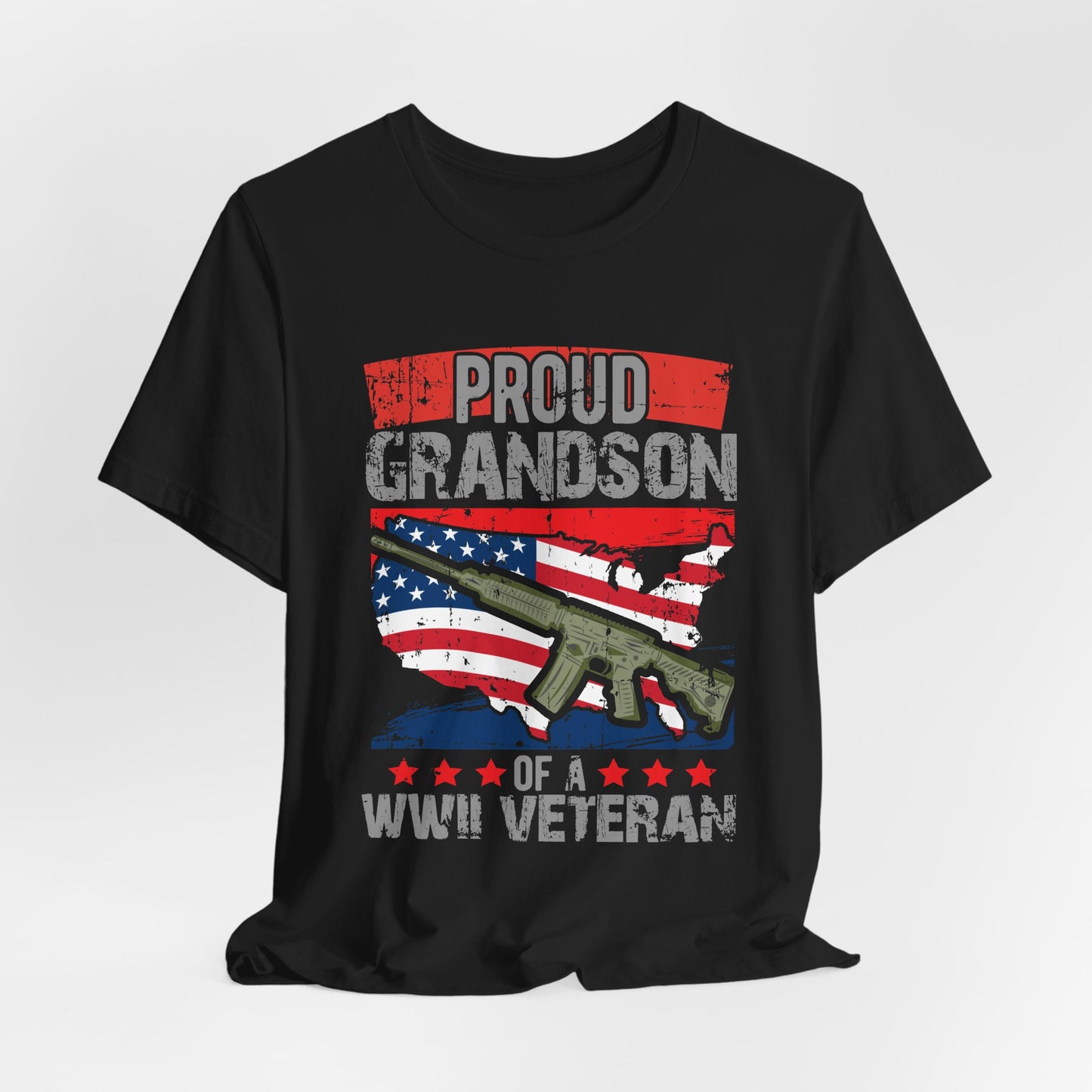 Proud Grandson of a WWII Veteran T-Shirt American Flag Rifle Graphic Unisex Cotton v16
