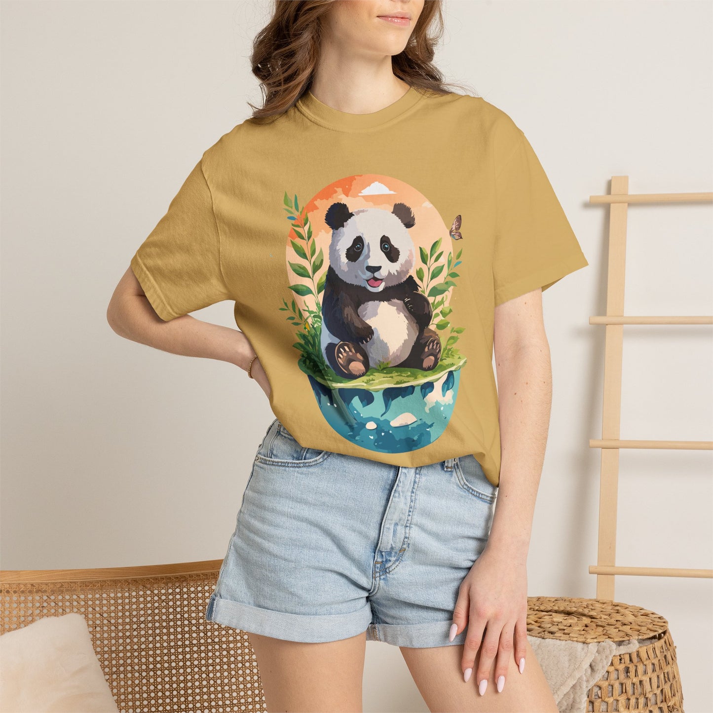 Panda Portrait T-Shirt Unisex Cotton Floral Chinese Graphic Circle Animal Art Tee pp4