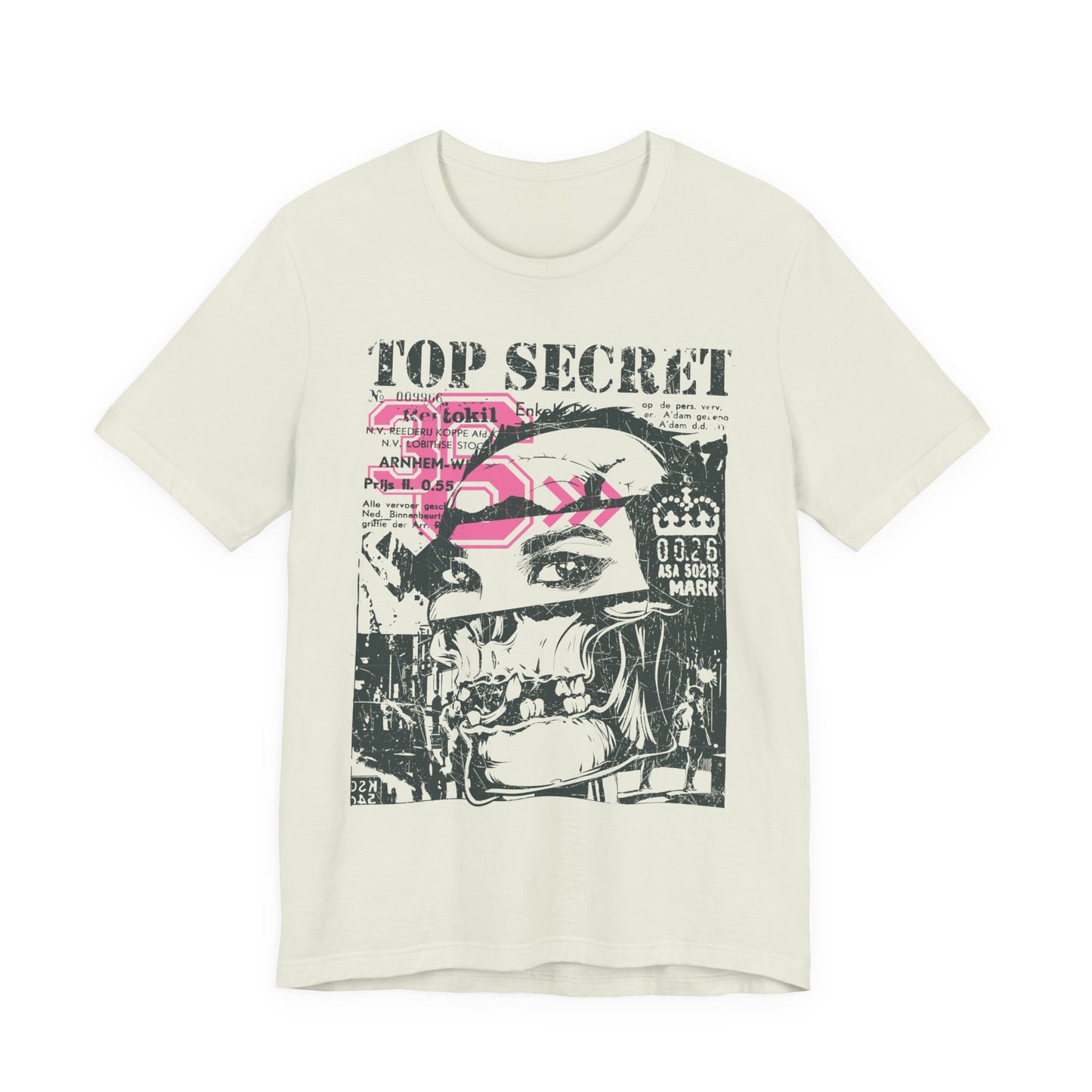 Top Secret Skull Face Tee Grunge Graphic T-Shirt Retro Collage A-6