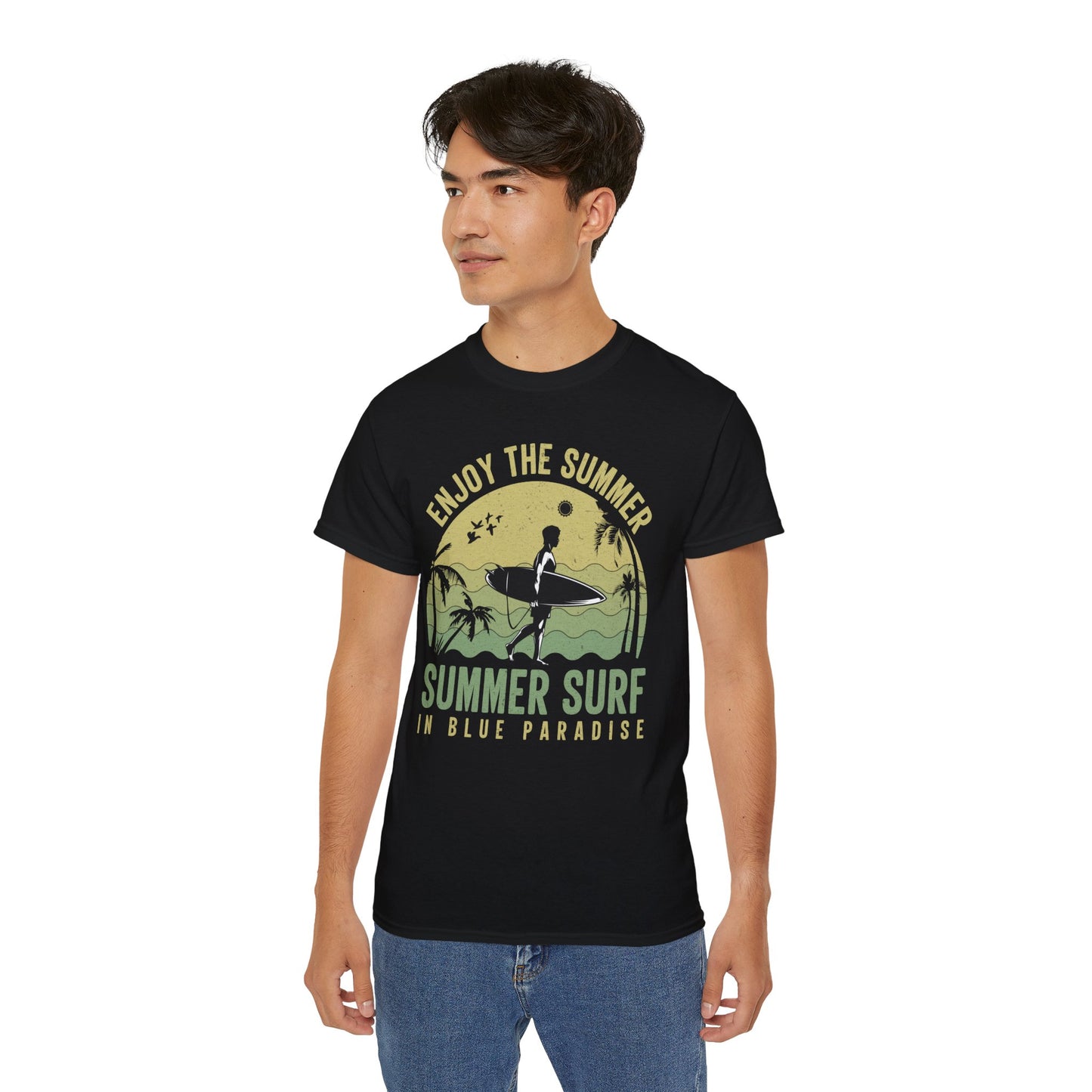 Summer Surf T-Shirt, Summer Design Shirts T-Shirt, Gildan 2000 Art Design T-Shirt, 100 Cotton T-Shirt with Art Design -SD-7