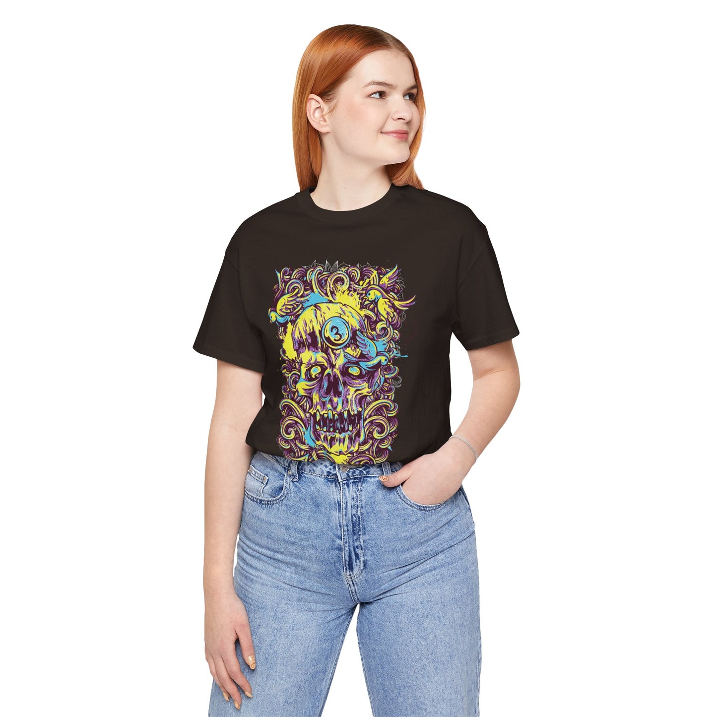 Colorful Skull Illustration Graphic Unisex Cotton T-Shirt r41
