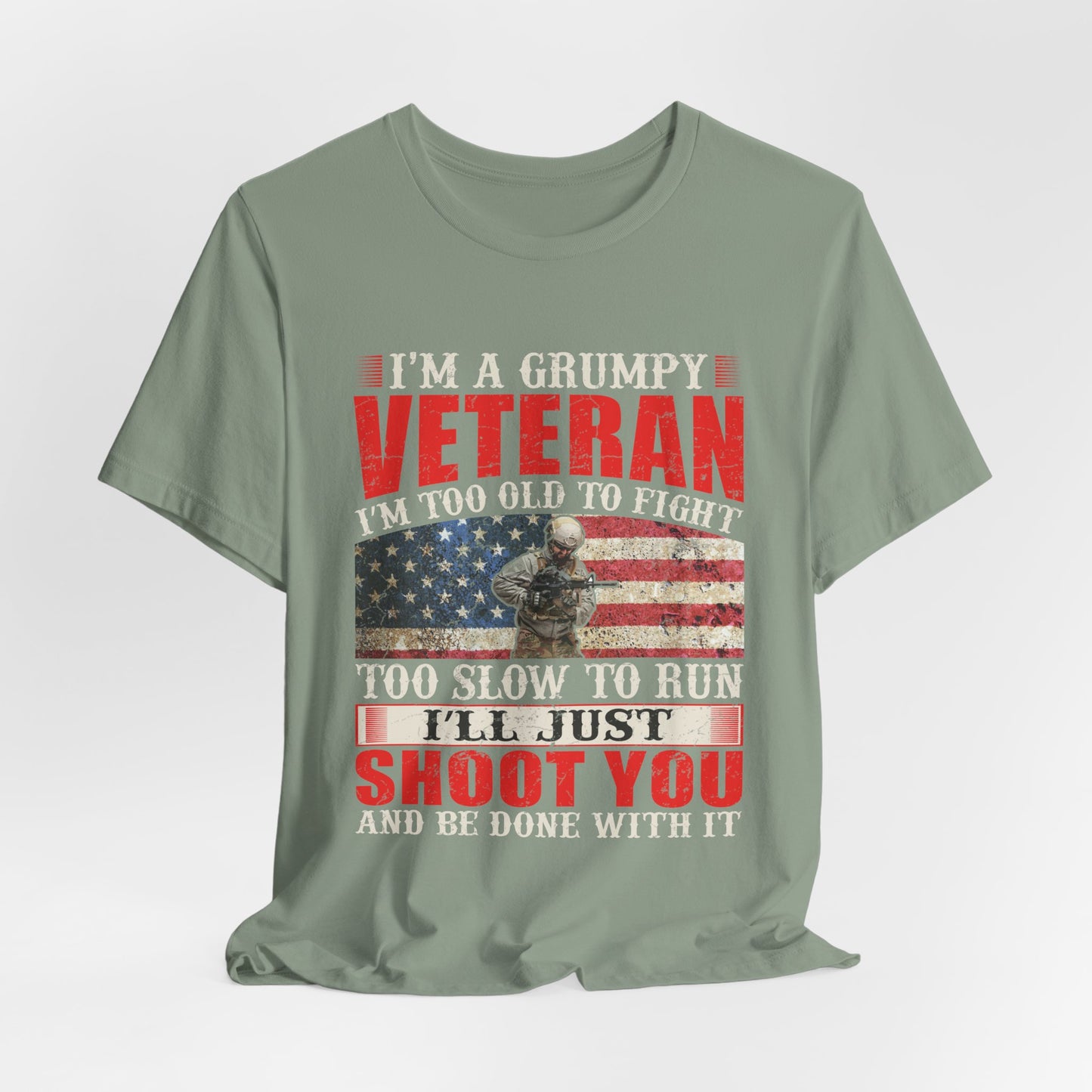 Grumpy Veteran Flag graphic Tee Veteran Patriotic Unisex Cotton Shirt v38