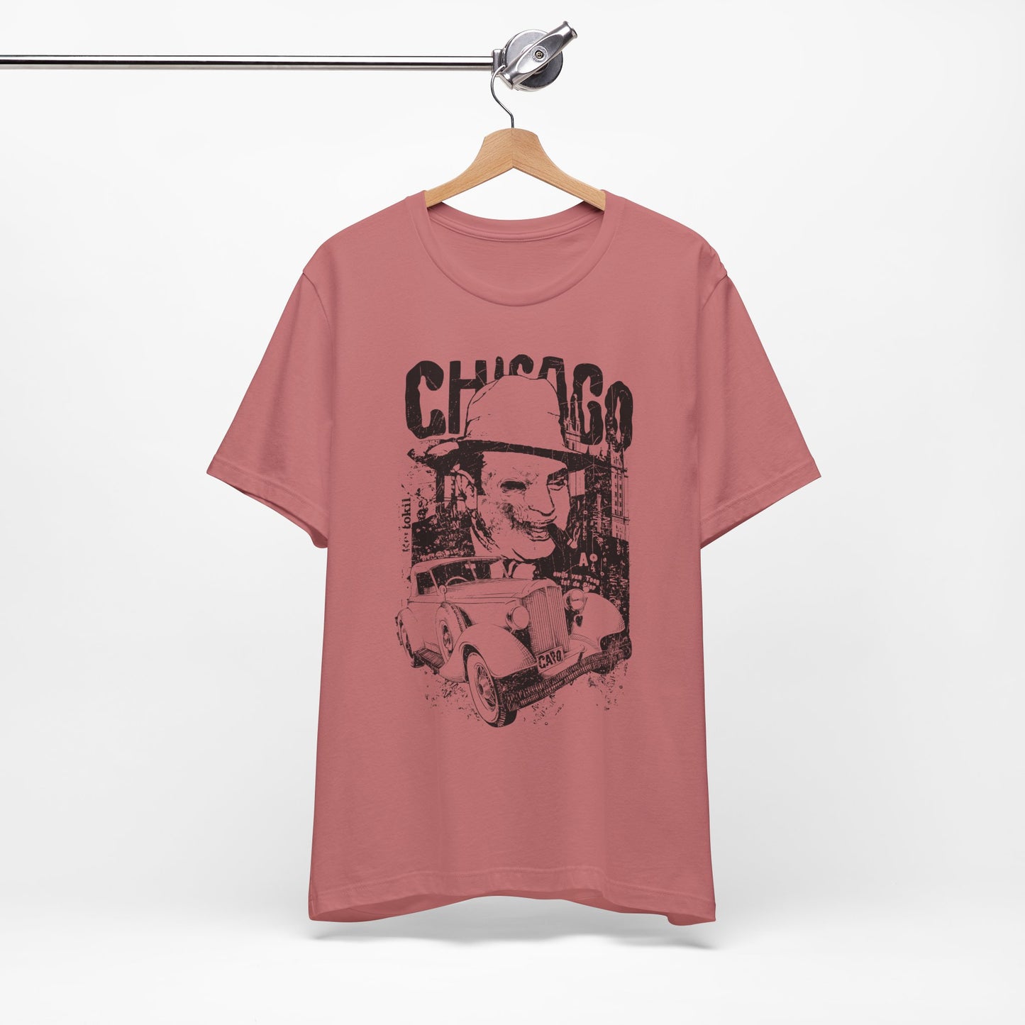 Chicago Retro Mobster Illustration Tee Vintage Car Cityscape Art Design T-Shirt A-8