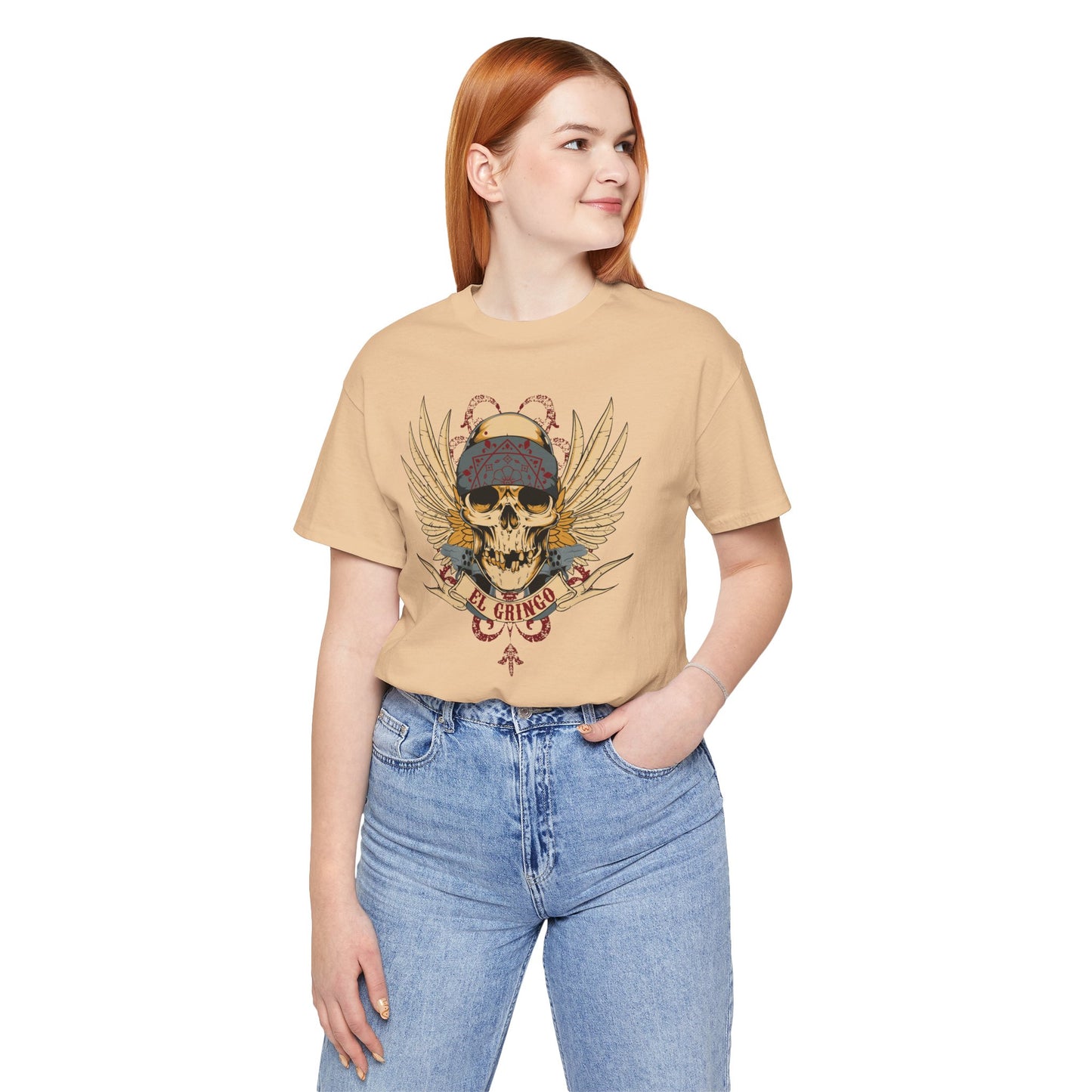El Gringo Skull with Wings T-Shirt Vintage Tattoo Style Art-53