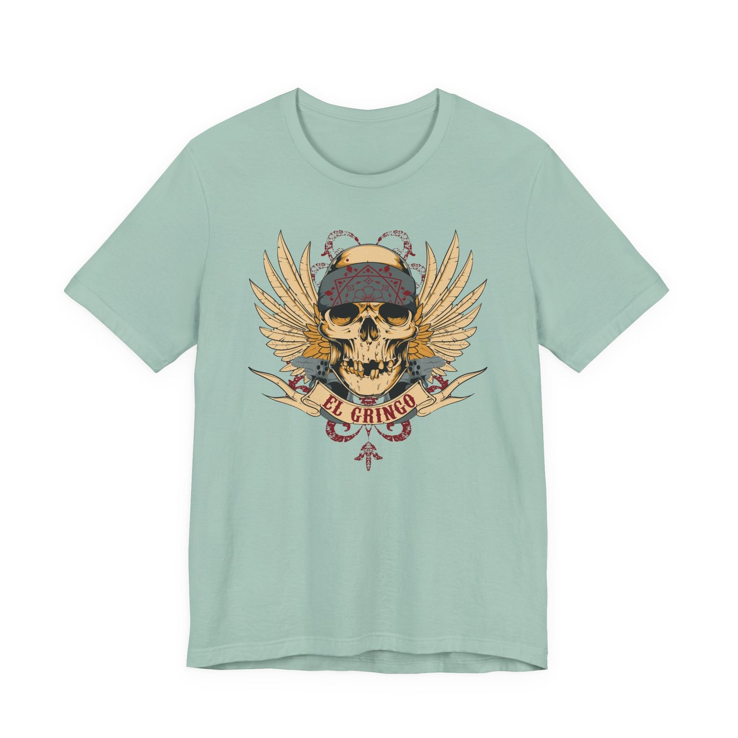 El Gringo Skull with Wings T-Shirt Vintage Tattoo Style Art-53