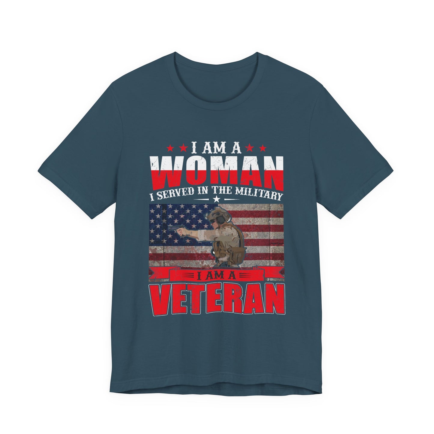 I Am A Woman I Served In The Military Veteran T-Shirt American Flag Unisex Cotton v27