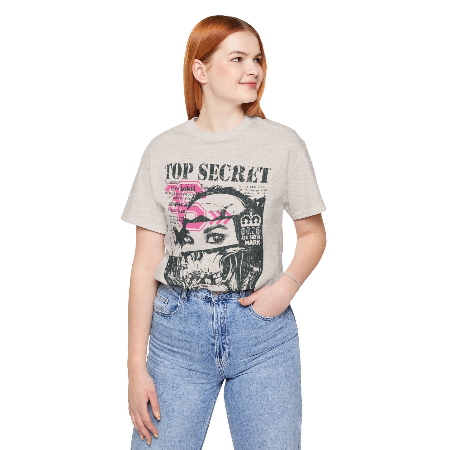 Top Secret Skull Face Tee Grunge Graphic T-Shirt Retro Collage A-6