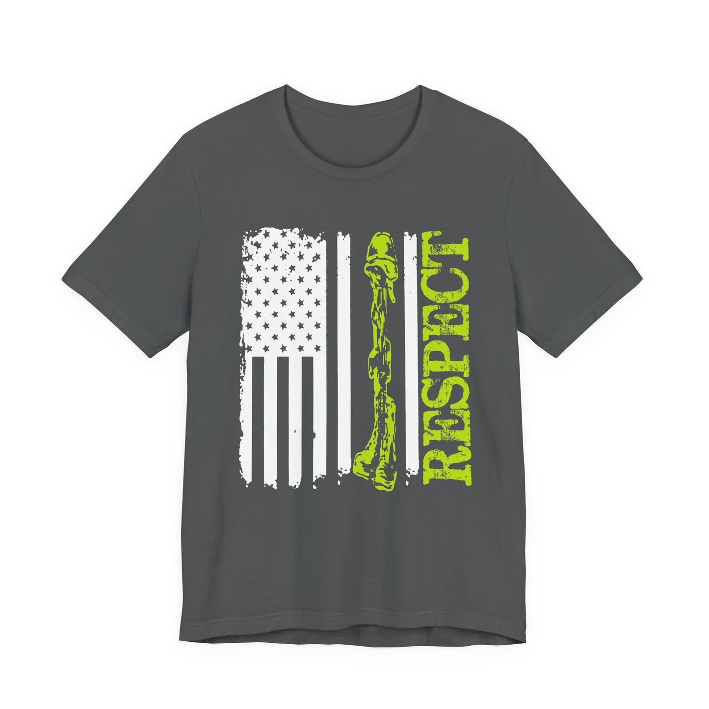 Respect Flag Rifle T-Shirt American Flag, Rifle Silhouette Military Tribute Unisex Cotton v57