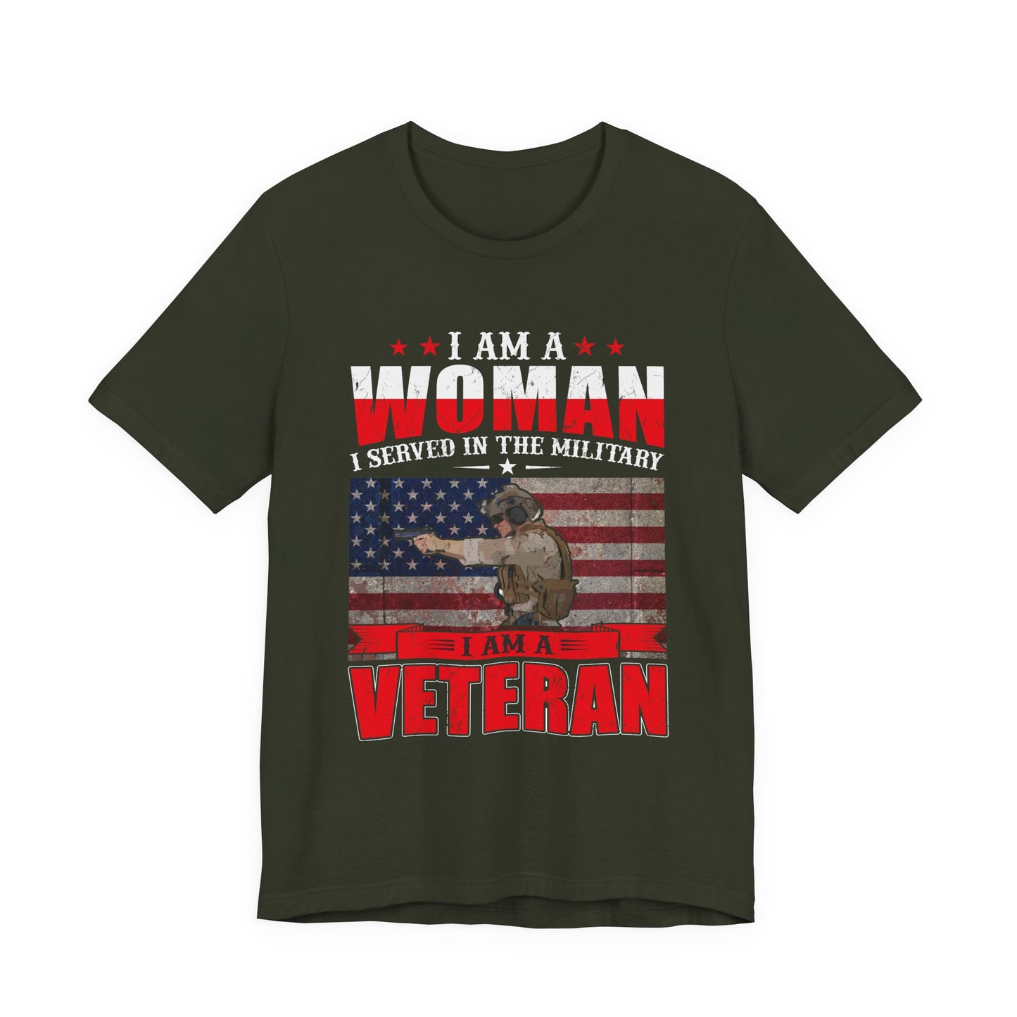 I Am A Woman I Served In The Military Veteran T-Shirt American Flag Unisex Cotton v27