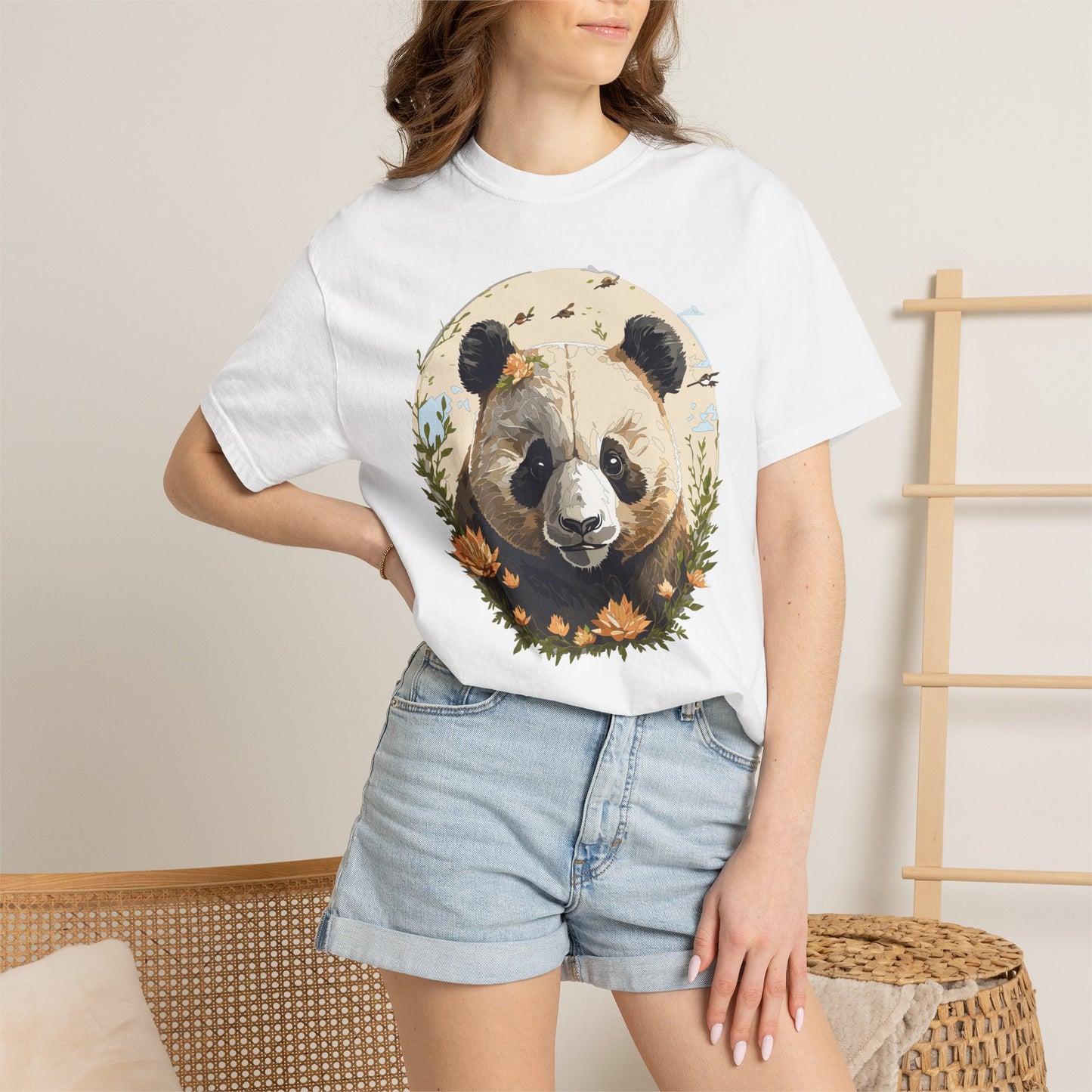 Panda Portrait T-Shirt Unisex Cotton Floral Meadow Circle Animal Art Tee p9