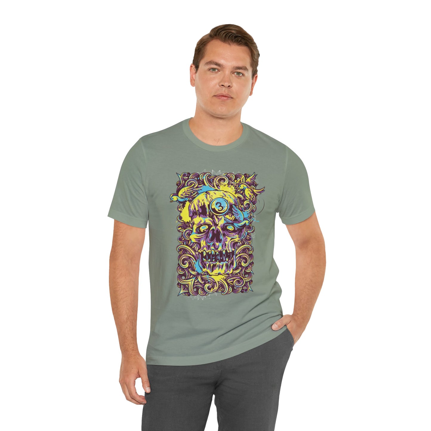 Colorful Skull Illustration Graphic Unisex Cotton T-Shirt r41