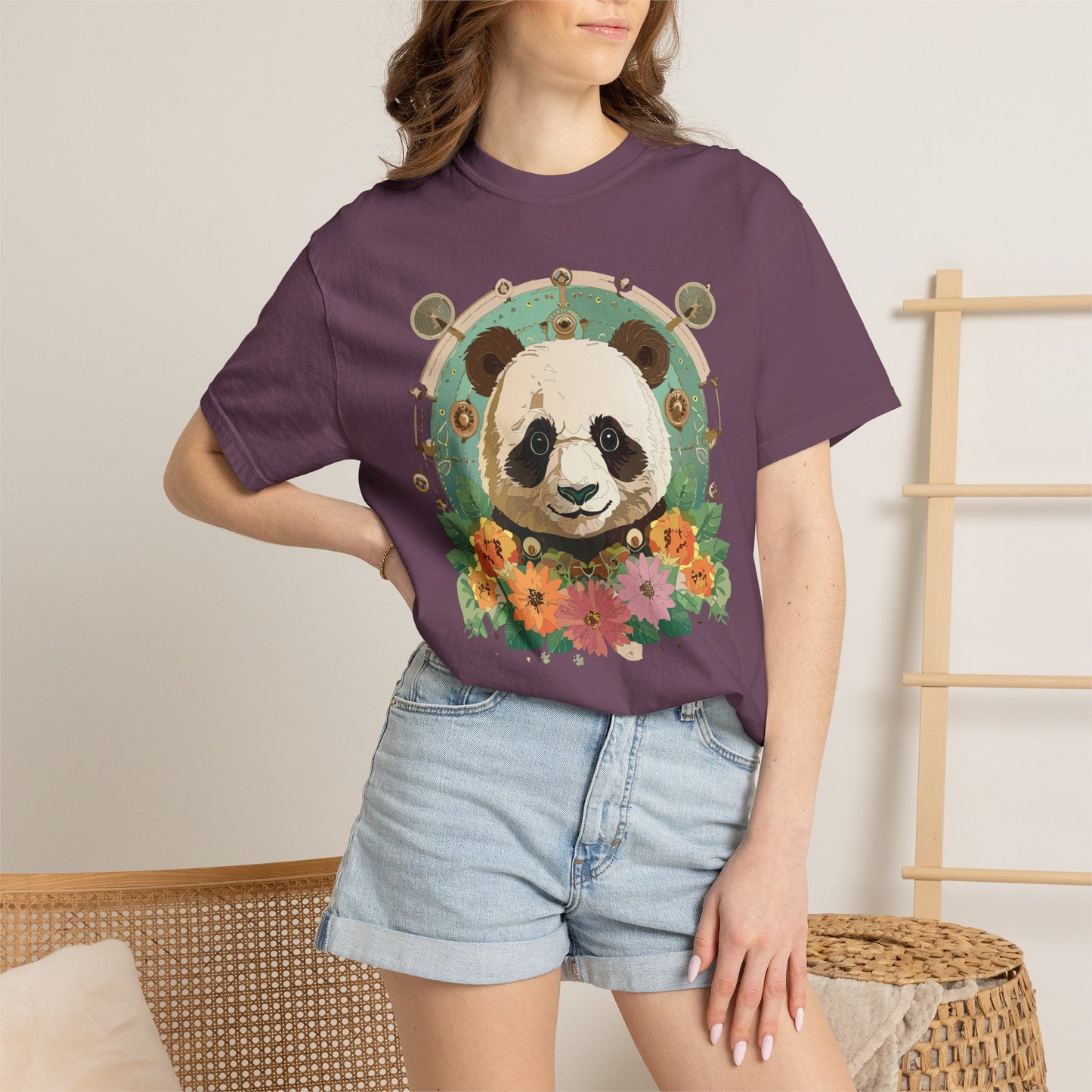 Panda Portrait T-Shirt Unisex Cotton Floral Chinese Graphic Circle Animal Art Tee p3