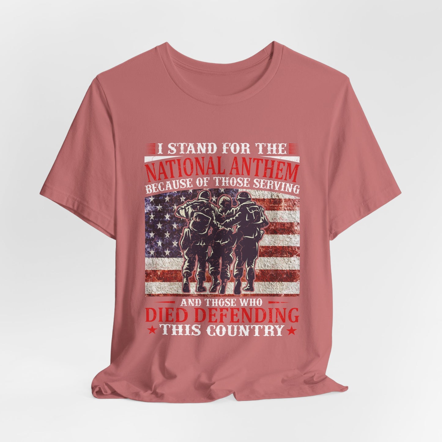 I Stand For The National Anthem military tribute T-Shirt American flag soldiers Unisex Cotton v36