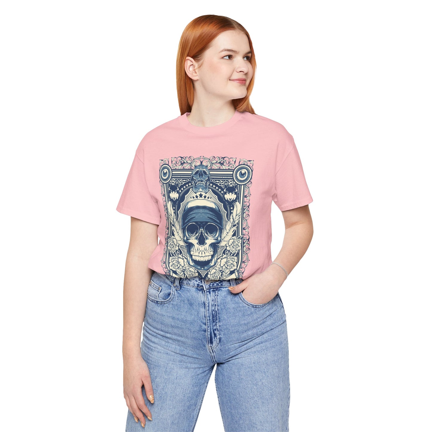Skull Crown Graphic Tee Vintage Ornate Skull Illustration Rock Band T-Shirt