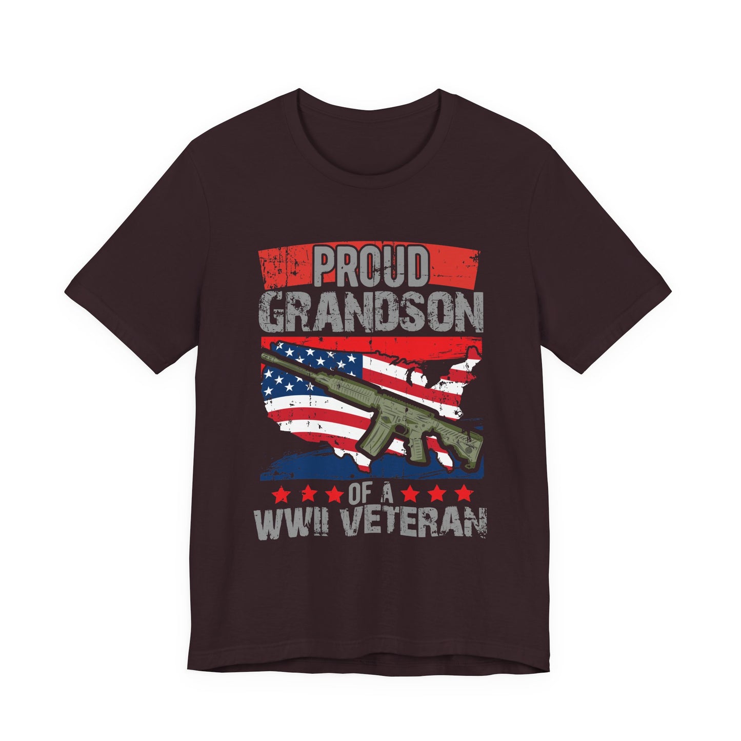Proud Grandson of a WWII Veteran T-Shirt American Flag Rifle Graphic Unisex Cotton v16